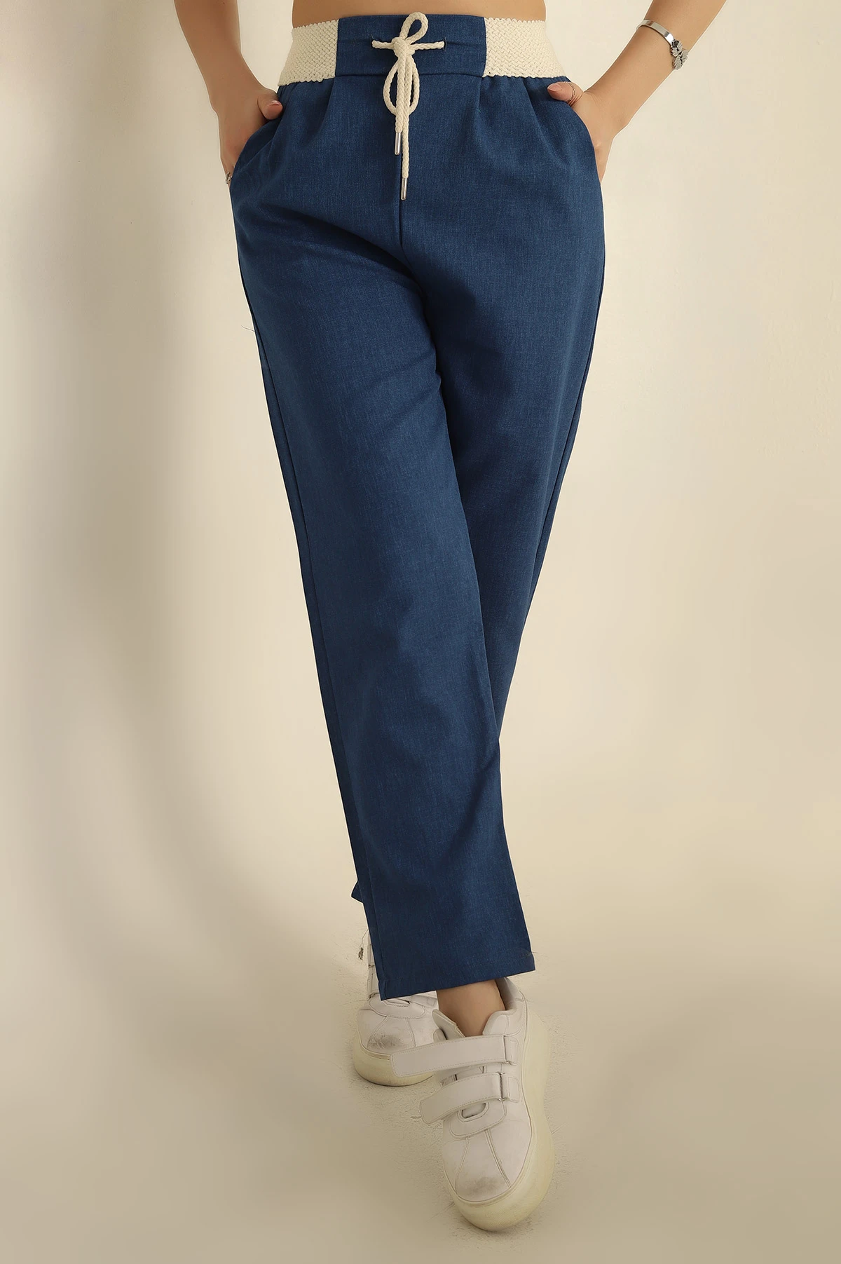 İndigo Gipe Lastikli Dokuma Pantolon 254041