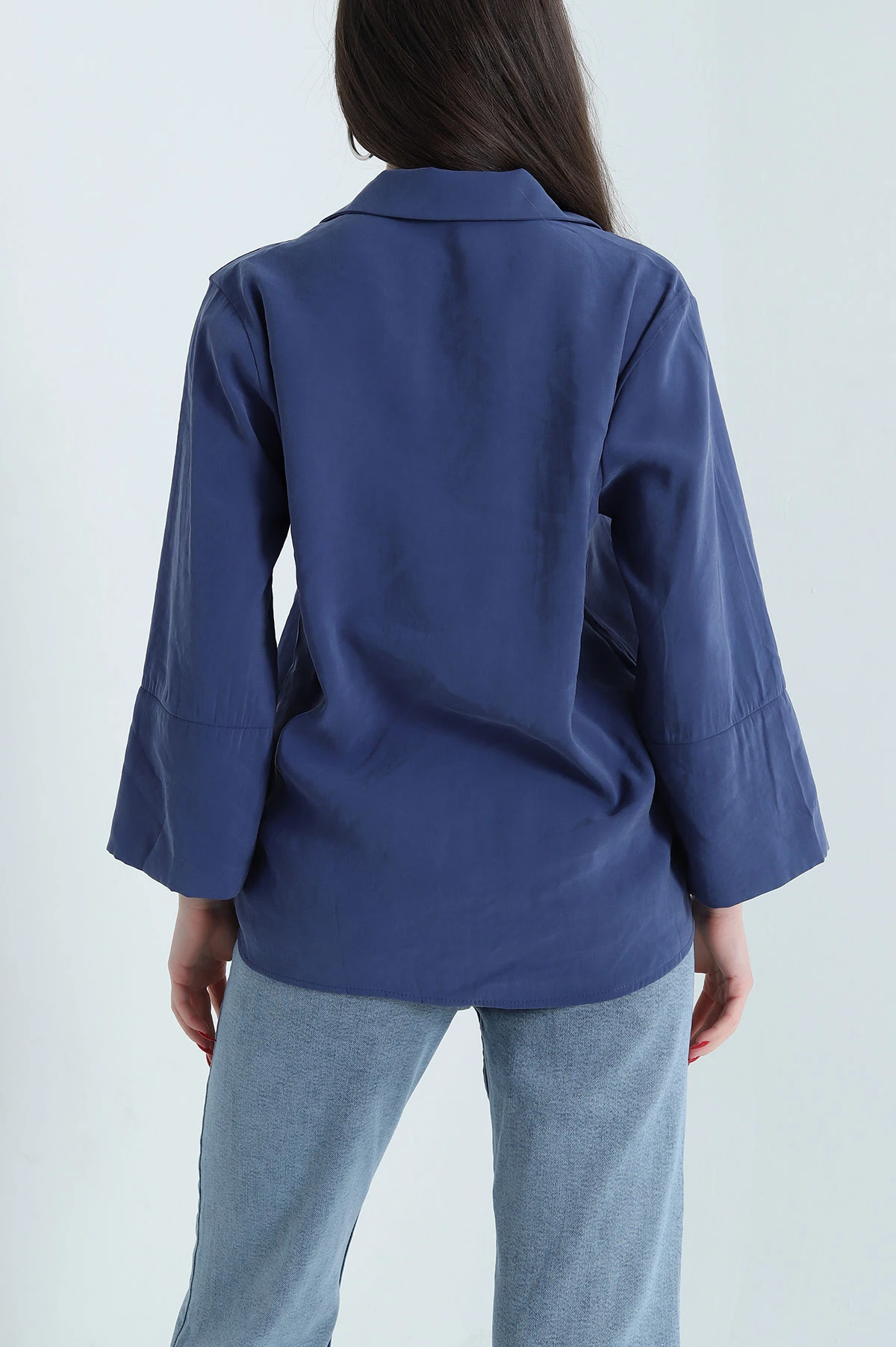 İndigo Gizli Pat Oversize Modal Kadın Gömlek 440204