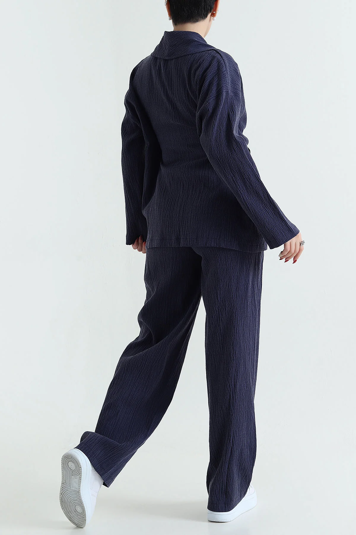 İndigo Gofre Kimono Pantolon Kadın İkili Takım 429933
