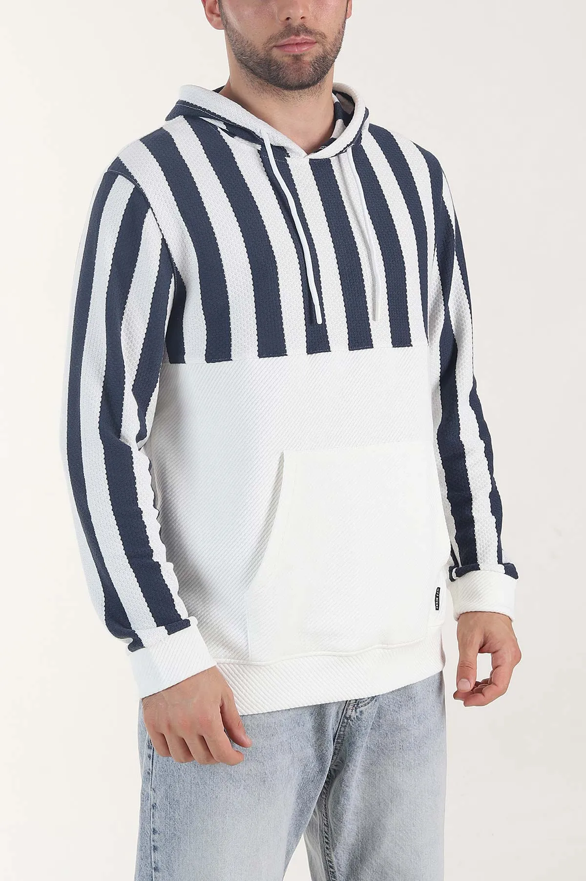 İndigo Kapüşonlu Şerit Detaylı Erkek Sweatshirt 408068