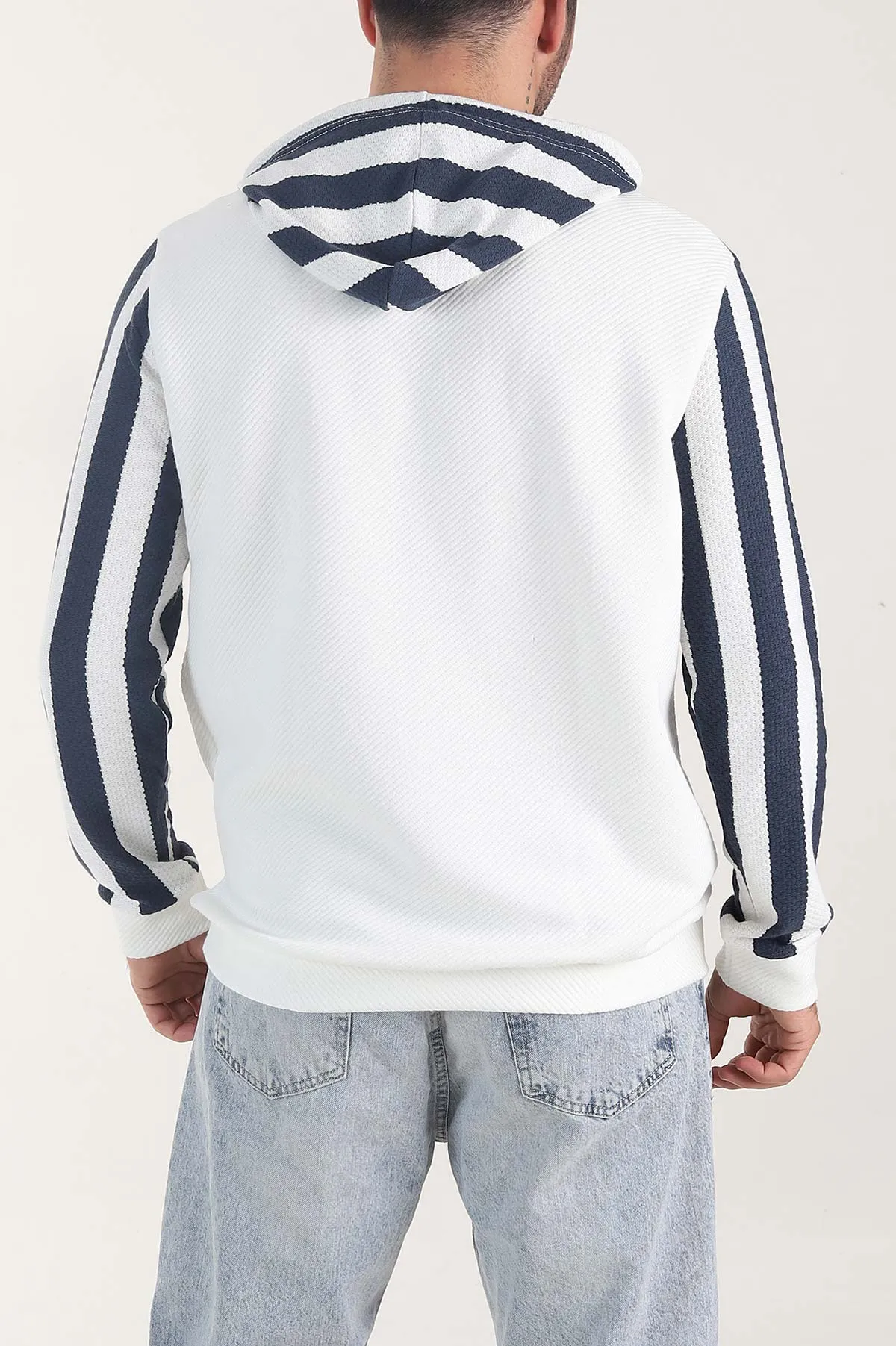 İndigo Kapüşonlu Şerit Detaylı Erkek Sweatshirt 408068