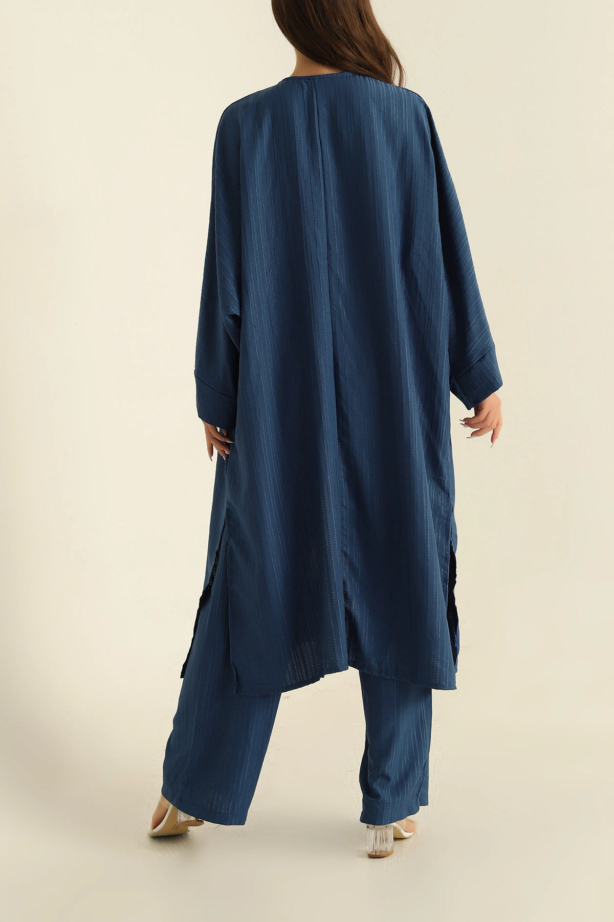 İndigo Krinkıl Dokuma Kimono Pantolon İkili Takım 284156