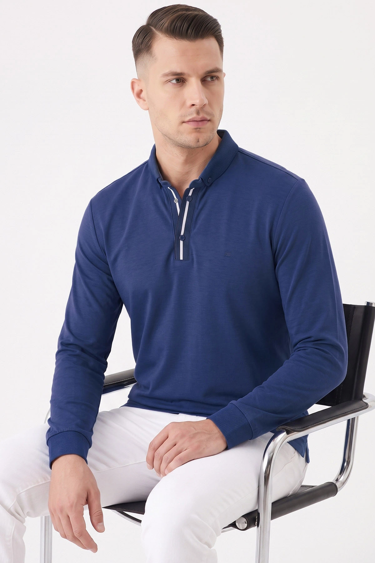 İndigo Mavi Düğmeli Oysho Kumaş Erkek Sweatshirt 482870