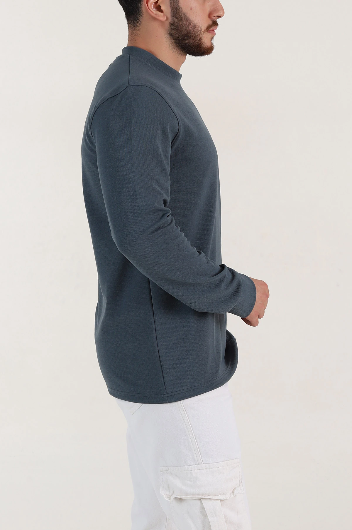 İndigo Nakış Detaylı Bisiklet Yaka Erkek Sweatshirt 396258