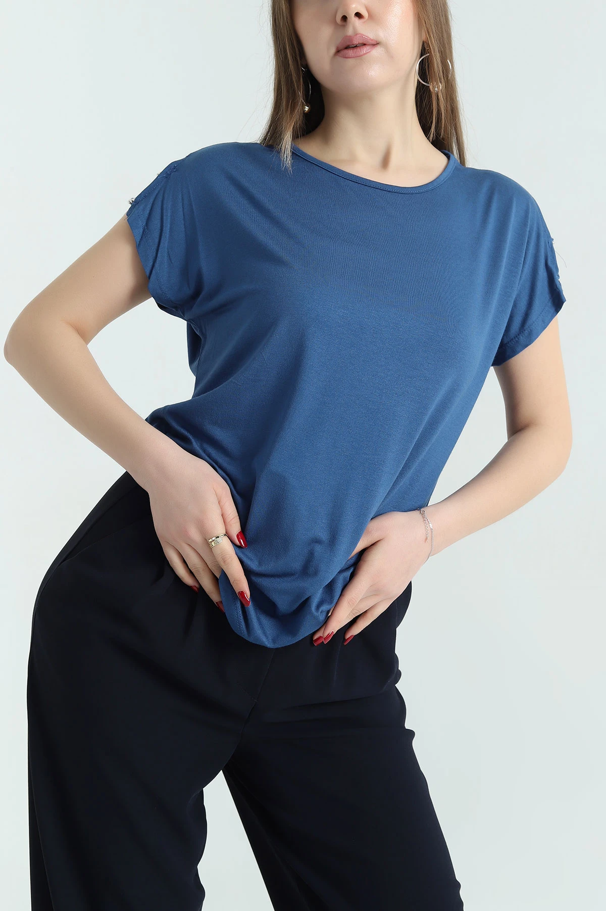 İndigo Omuz Detay Viskon Bluz 335920