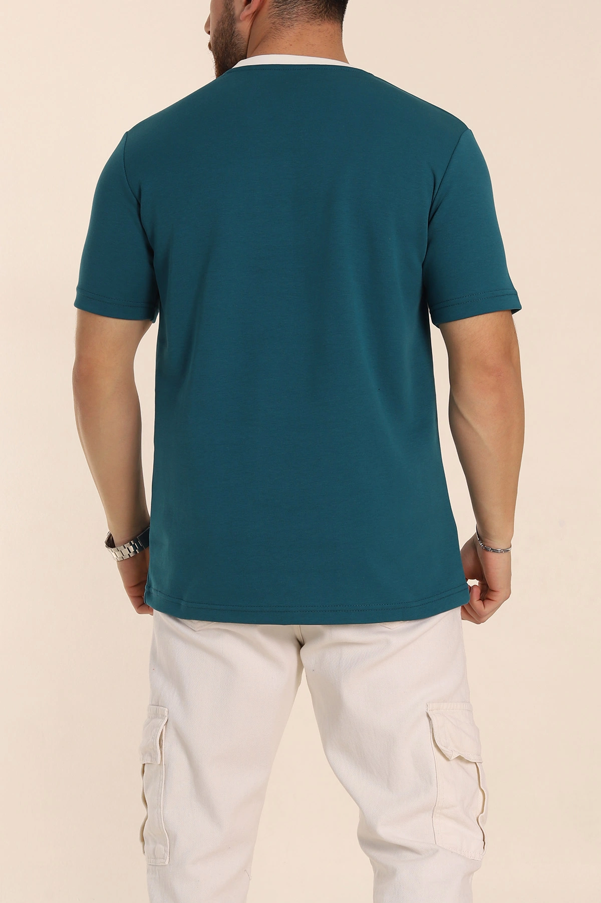 İndigo Oversize İnterlok Kumaş Kabartma Yazı Detaylı Erkek Tişört 353350