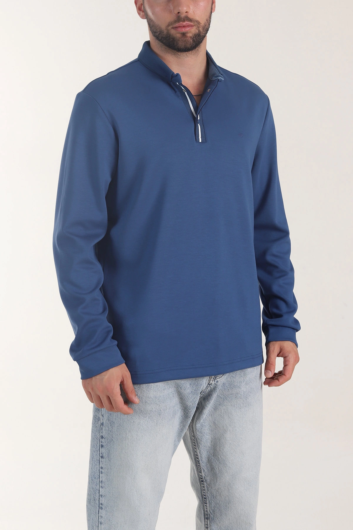 İndigo Oysho Kumaş Düğmeli Polo Yaka Erkek Sweatshirt 406025
