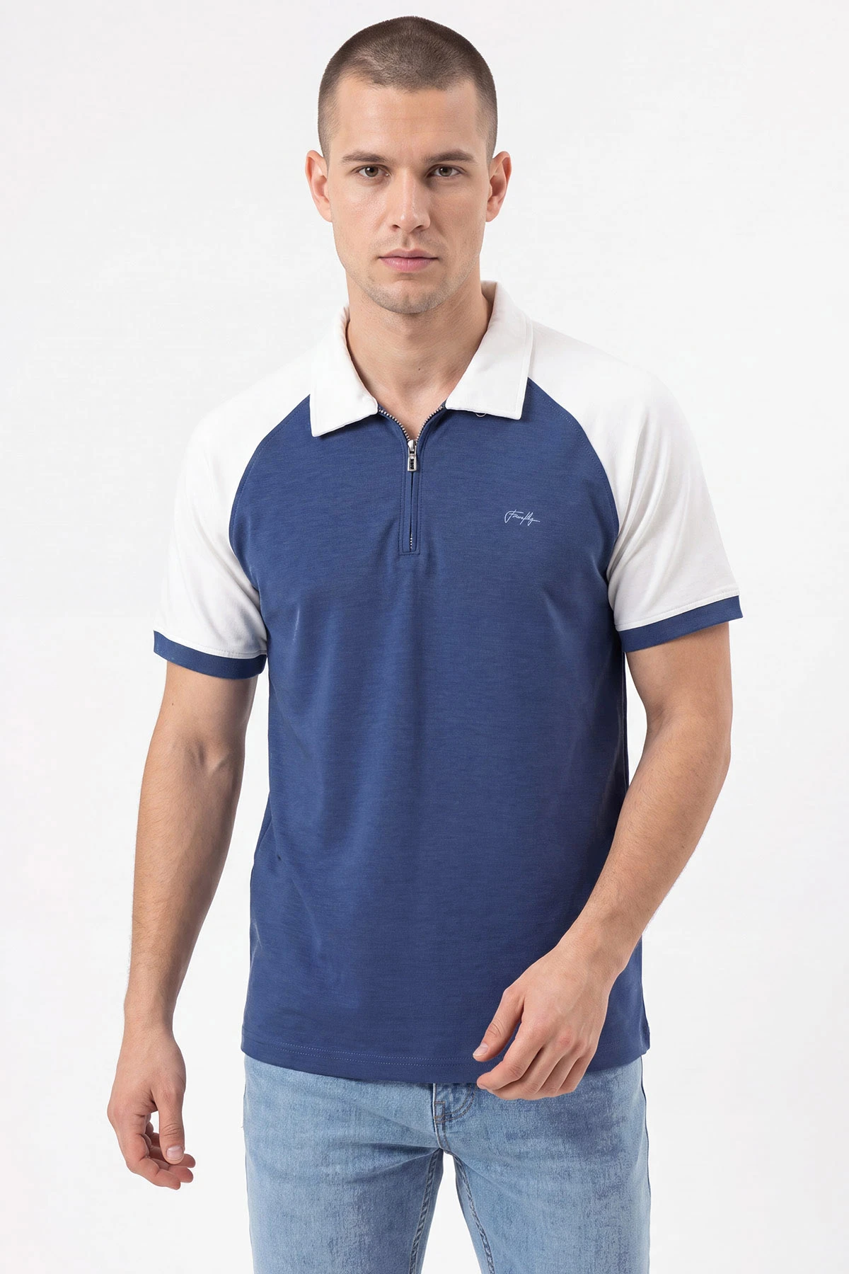 İndigo Oysho Kumaş Yarım Fermuarlı Polo Yaka Erkek Tişört 471693