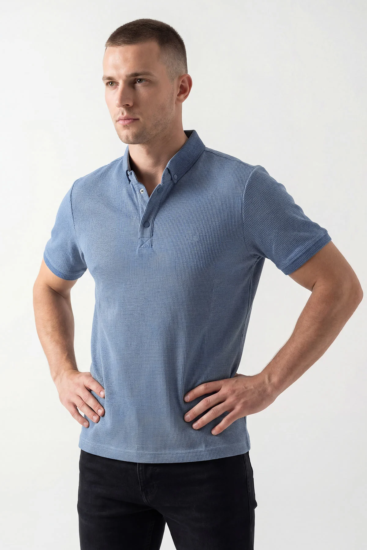 İndigo Polo Yaka Likralı Erkek Tişört 433074