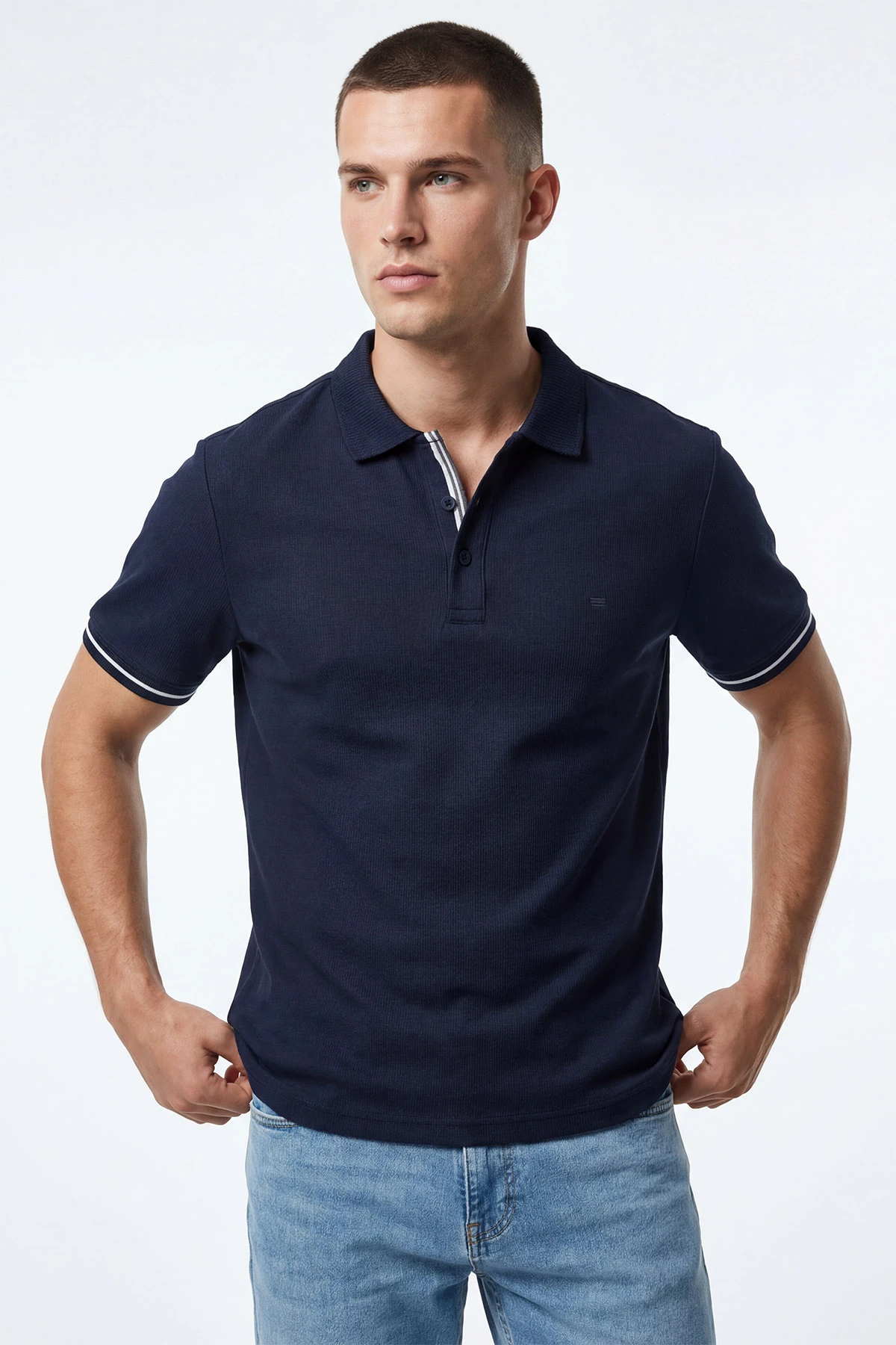 İndigo Polo Yaka Osyho Kumaş Fitilli Erkek Tişört 433123