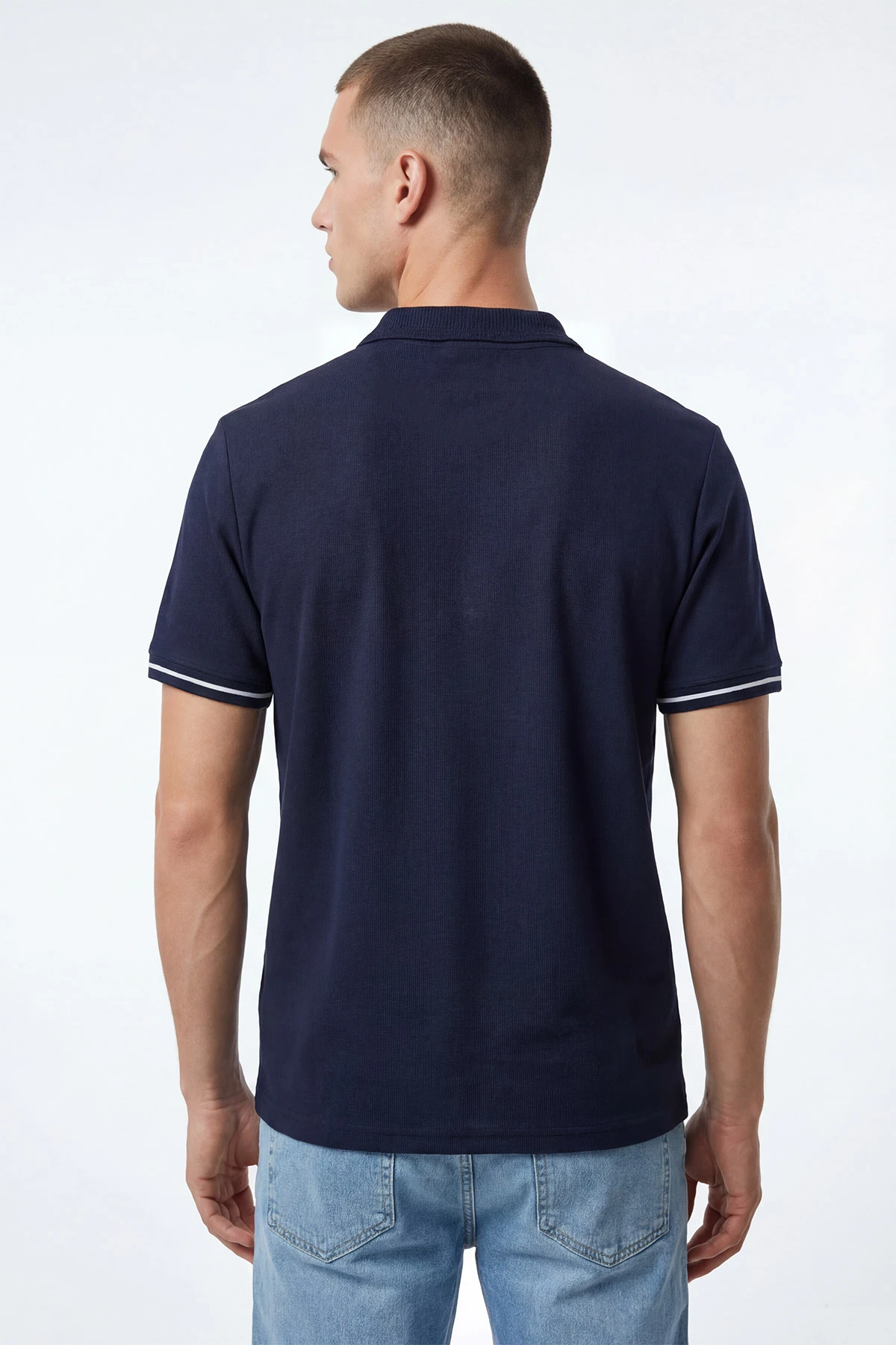İndigo Polo Yaka Osyho Kumaş Fitilli Erkek Tişört 433123