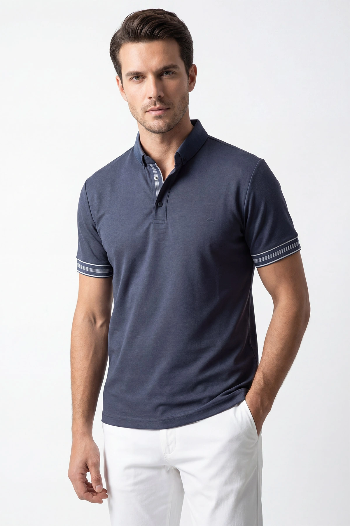 İndigo Polo Yaka Osyho Kumaş Kol Şeritli Erkek Tişört 433137