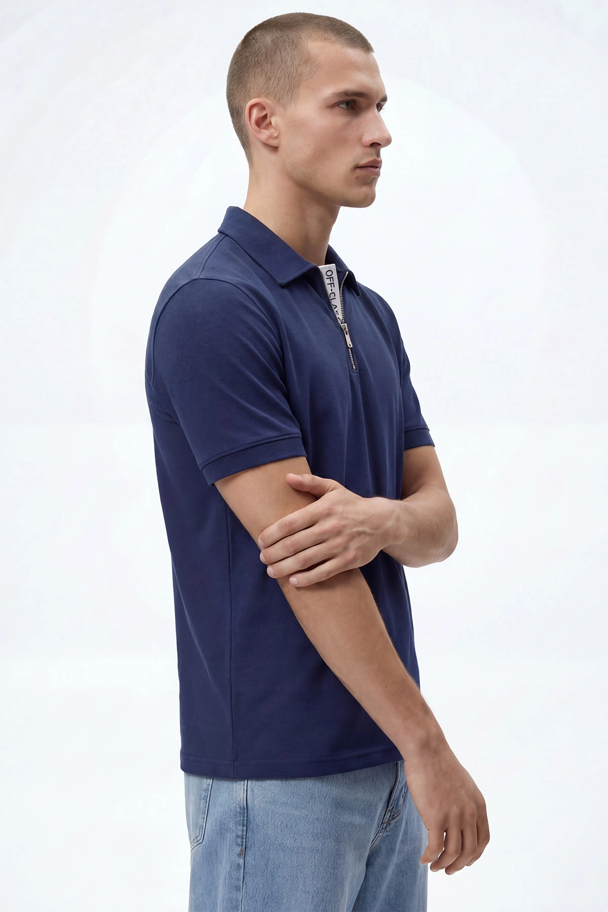 İndigo Polo Yaka Yarım Fermuarlı Erkek Tişört 435361