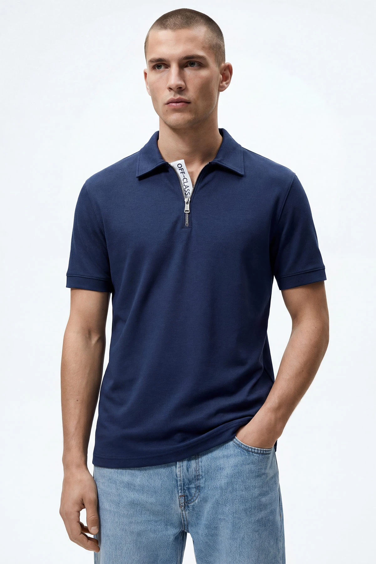 İndigo Polo Yaka Yarım Fermuarlı Erkek Tişört 435361