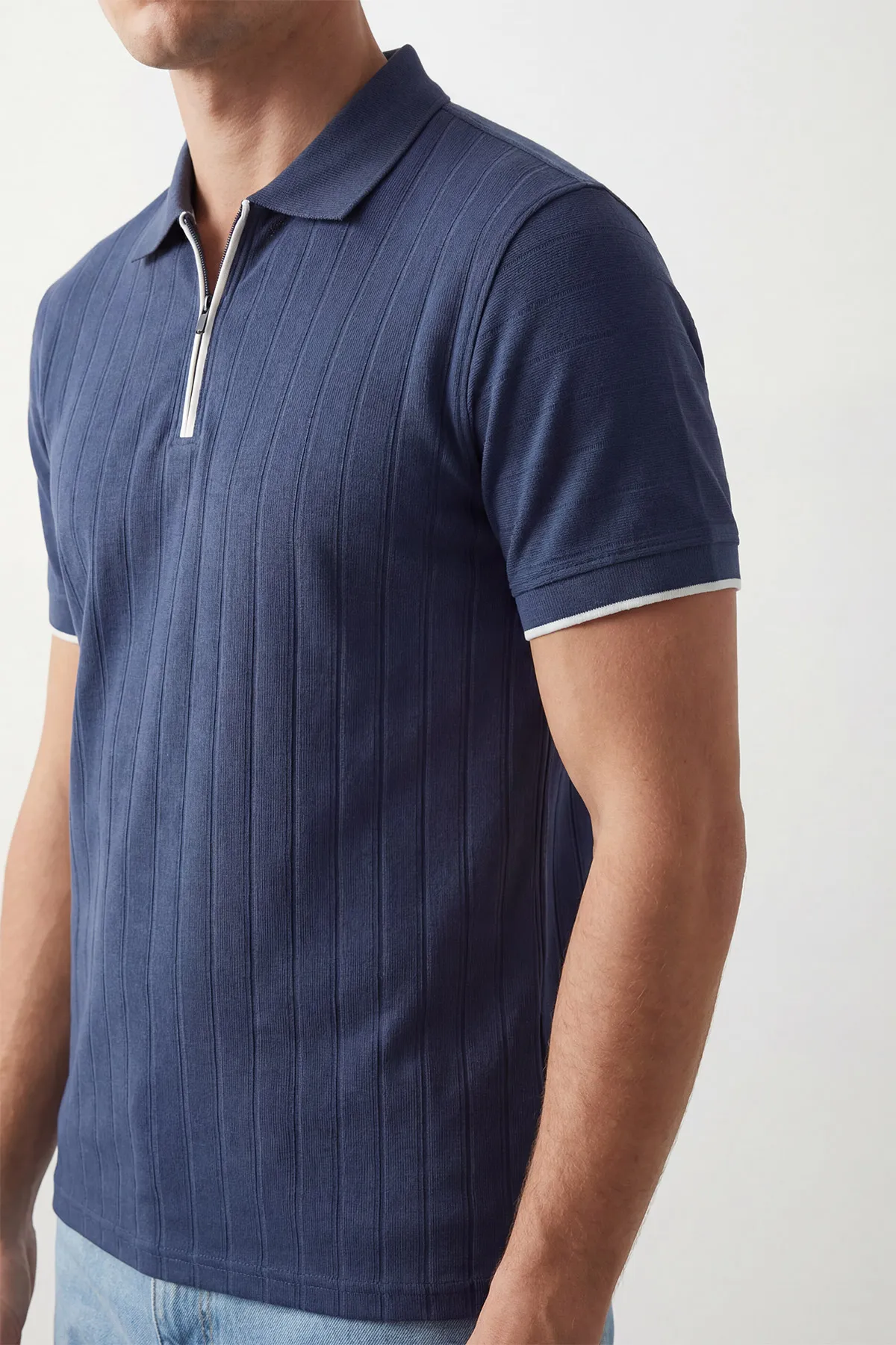 İndigo Polo Yaka Yarım Fermuarlı Erkek Tişört 435367