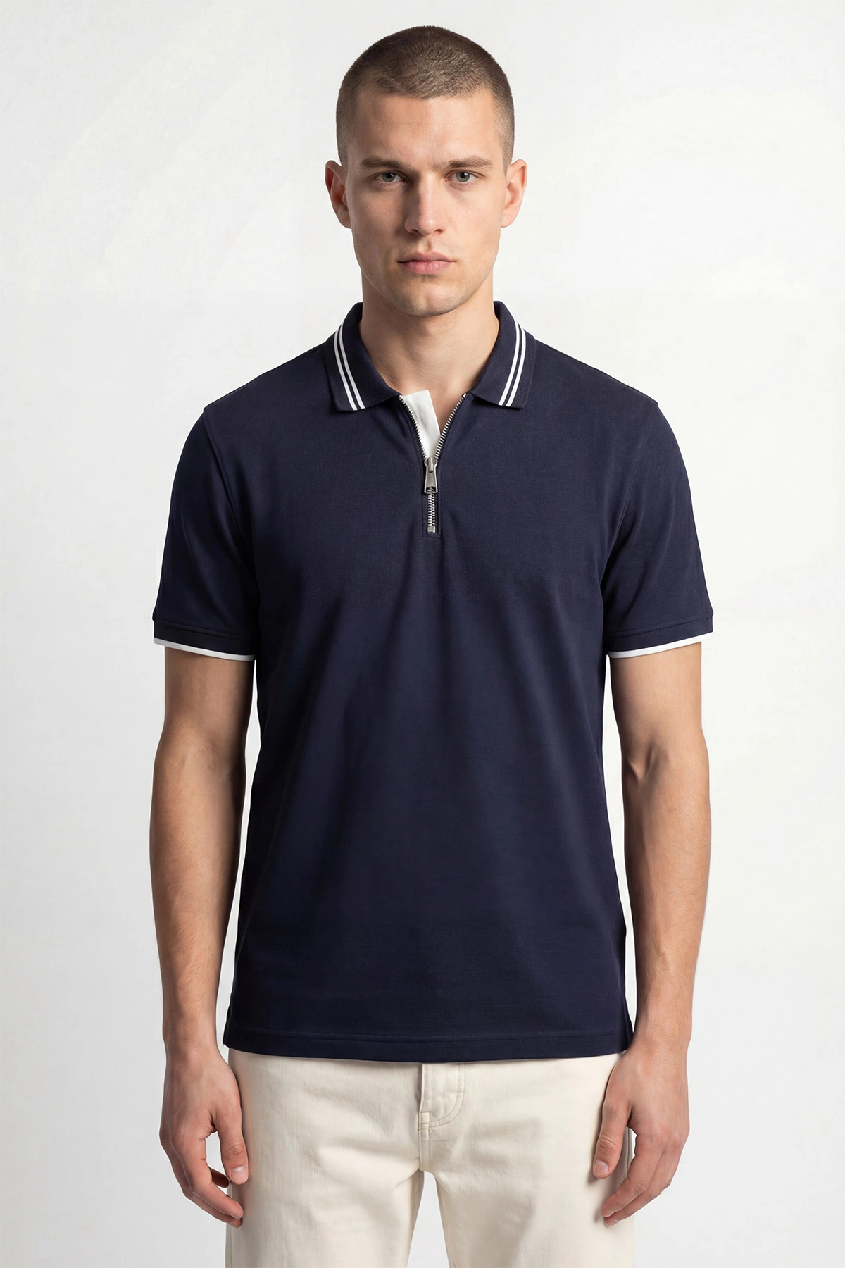 İndigo Polo Yaka Yarım Fermuarlı Erkek Tişört 435562
