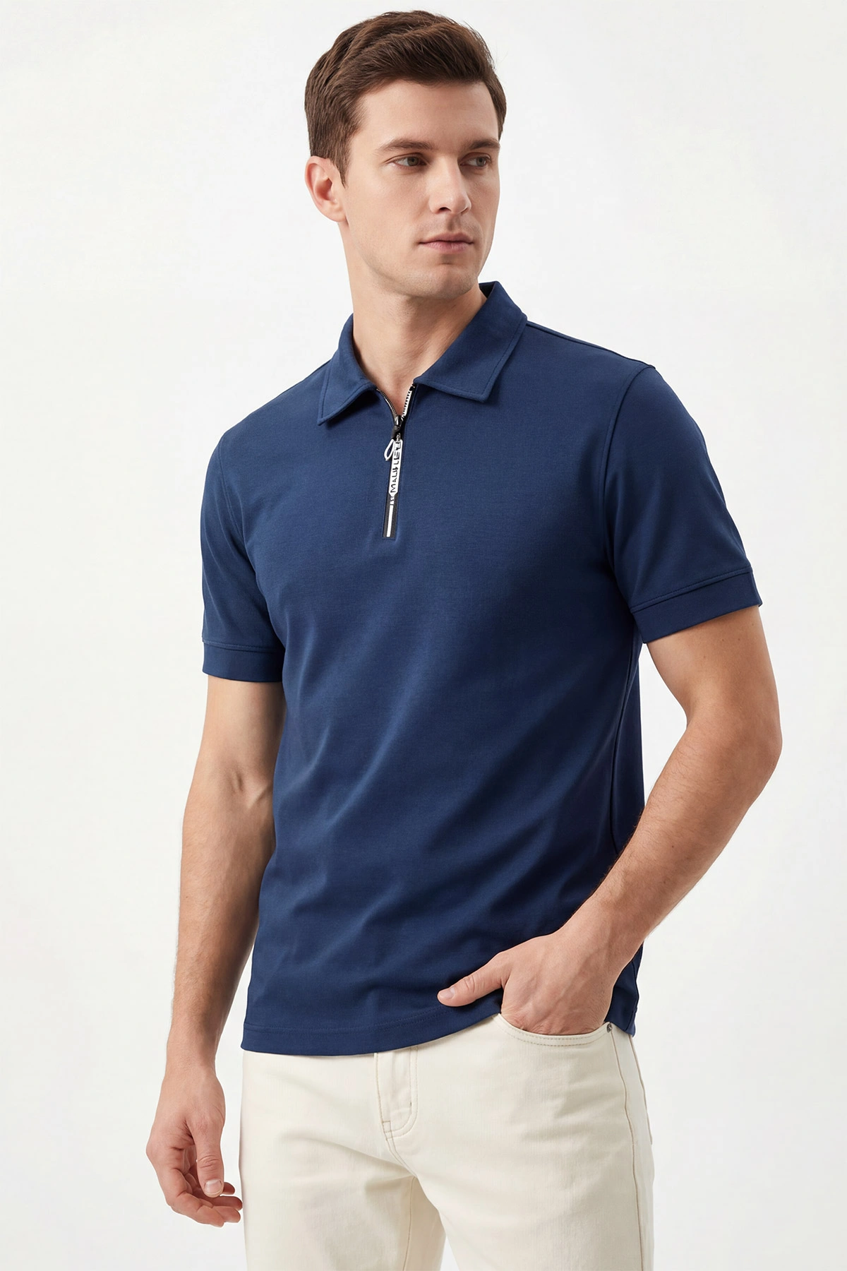 İndigo Polo Yaka Yarım Fermuarlı Erkek Tişört 435574