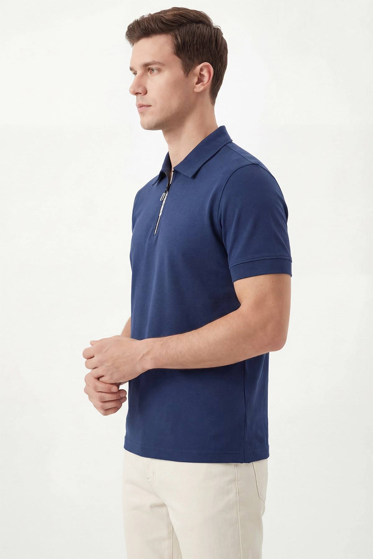 İndigo Polo Yaka Yarım Fermuarlı Erkek Tişört 435574