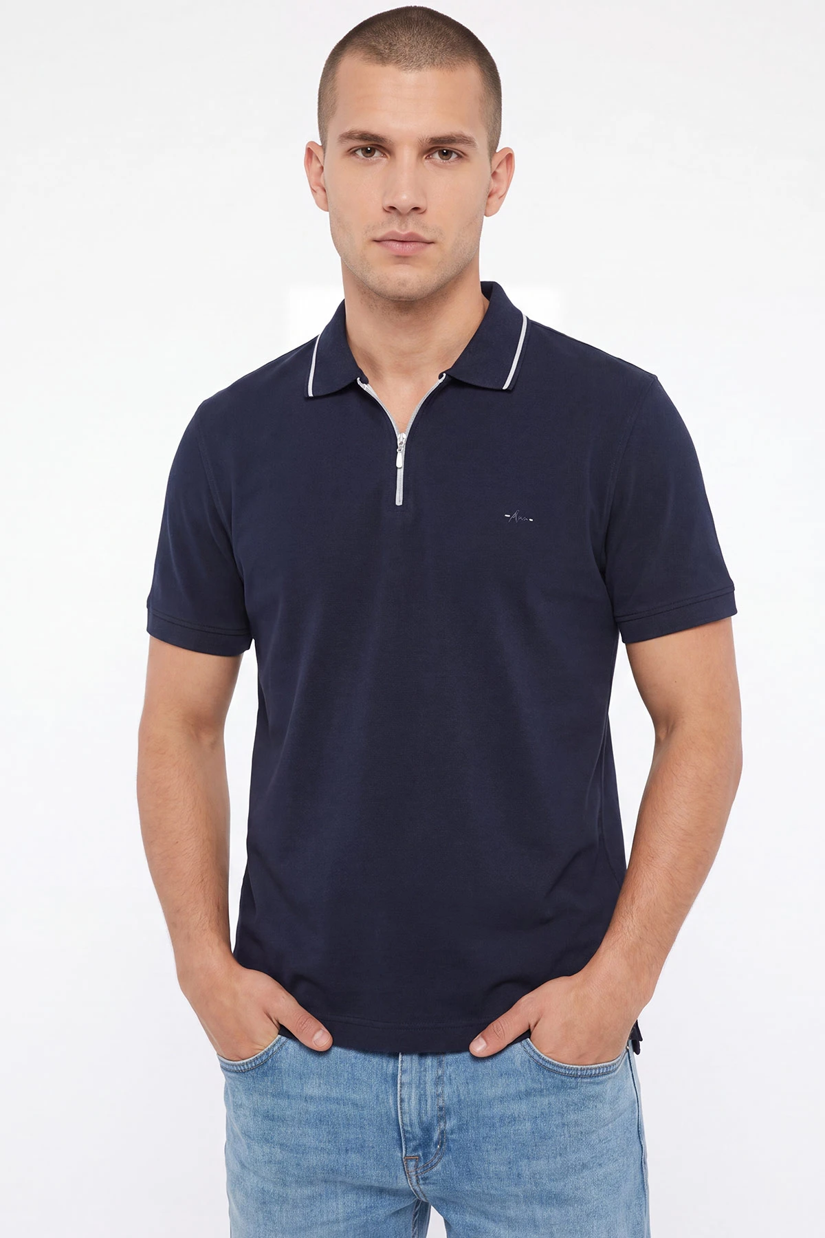 İndigo Polo Yaka Yarım Fermuarlı Erkek Tişört 471704