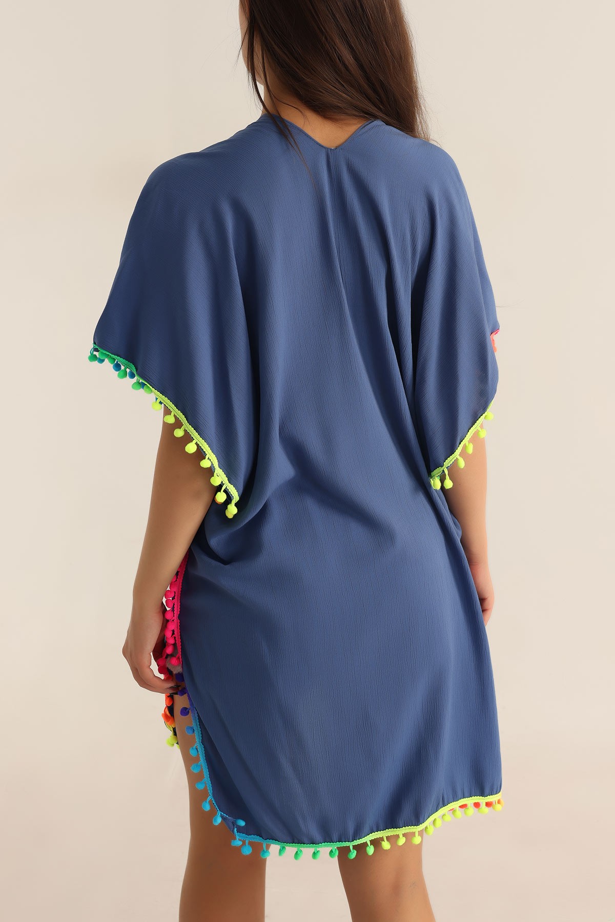 İndigo Ponpon Püsküllü Dokuma Kimono 189950