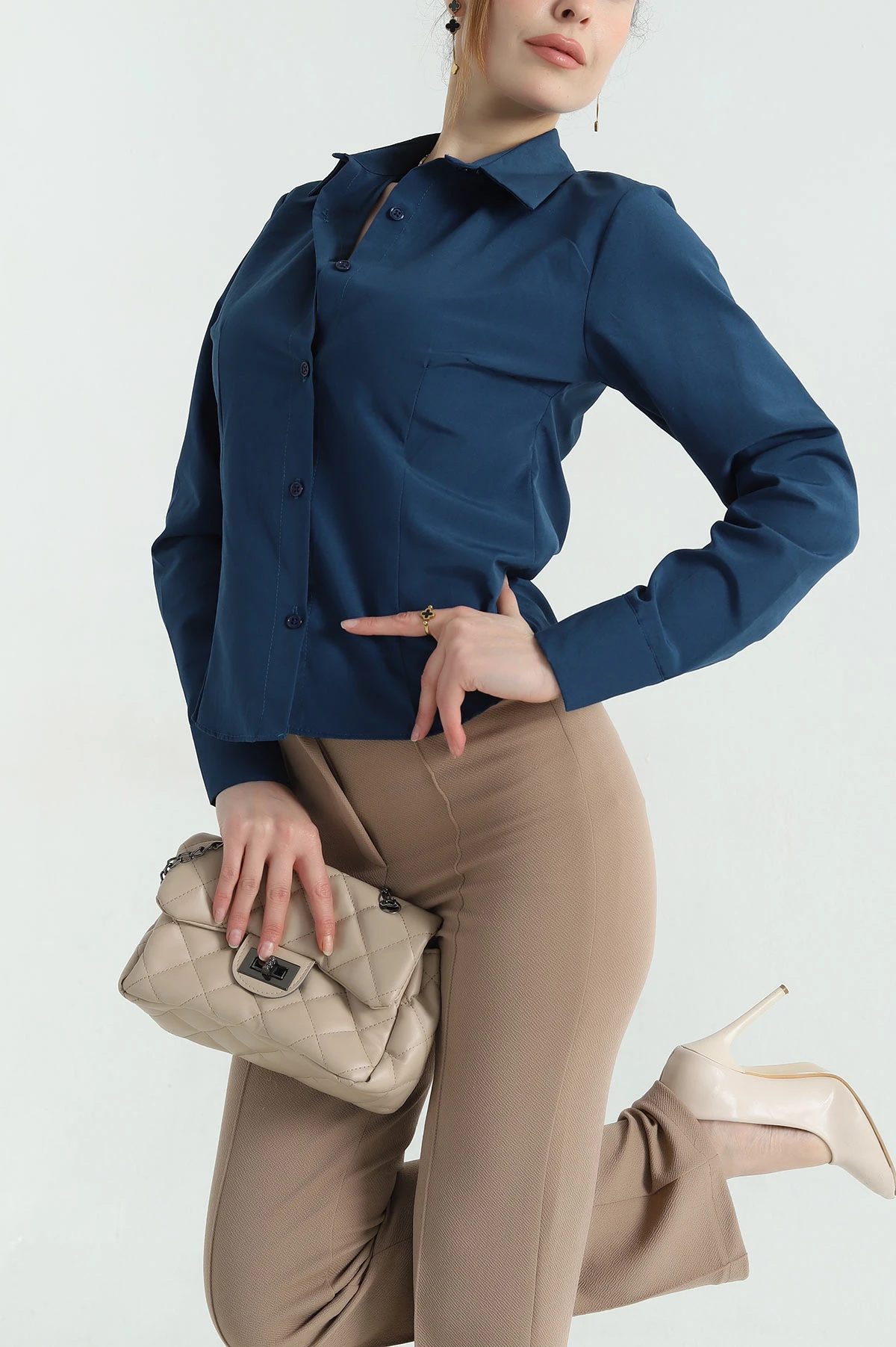 İndigo Poplin Kumaş Kadın Gömlek 360091