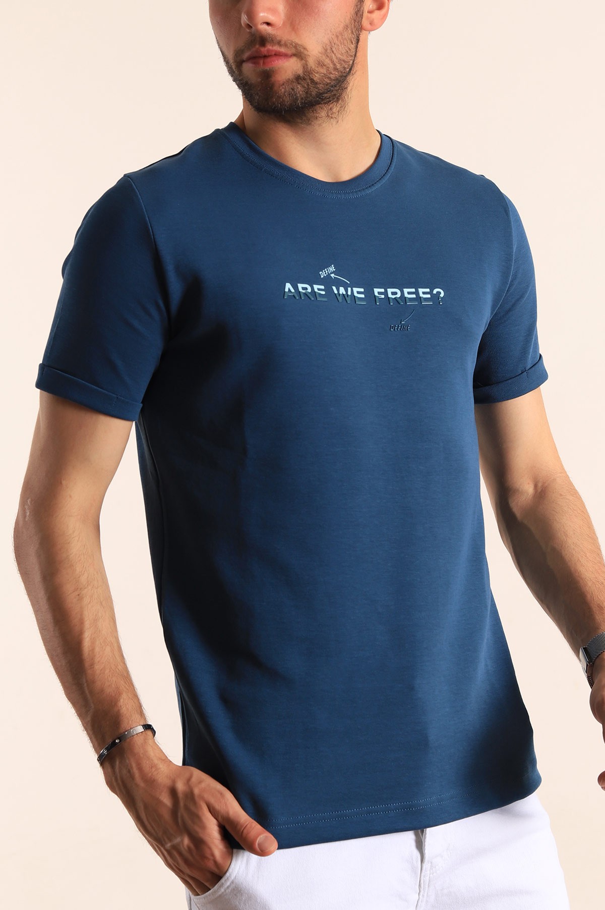 İndigo Regular Fit Are We Free Kabartmalı Erkek Tişört 187550