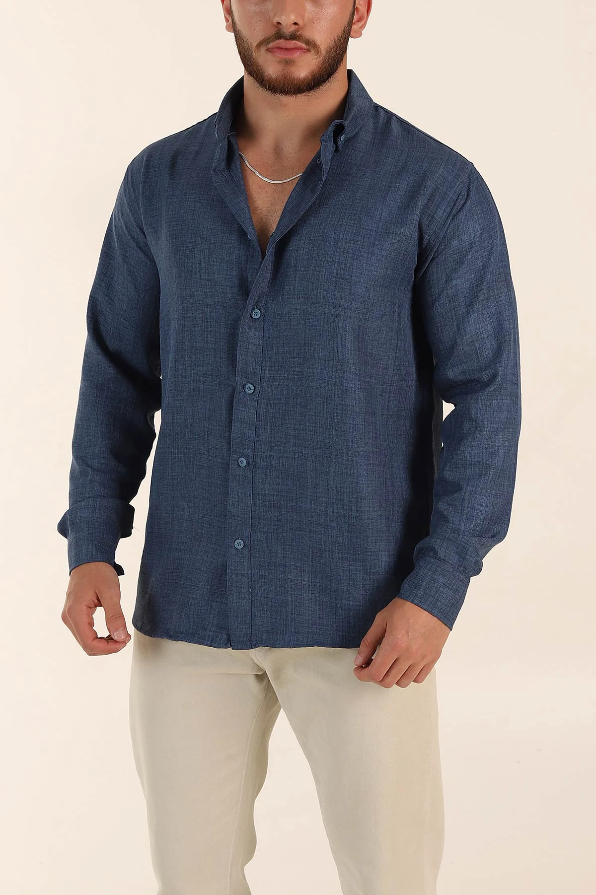İndigo Regular Fit Ata Yaka Uzun Kollu Erkek Gömlek 369874
