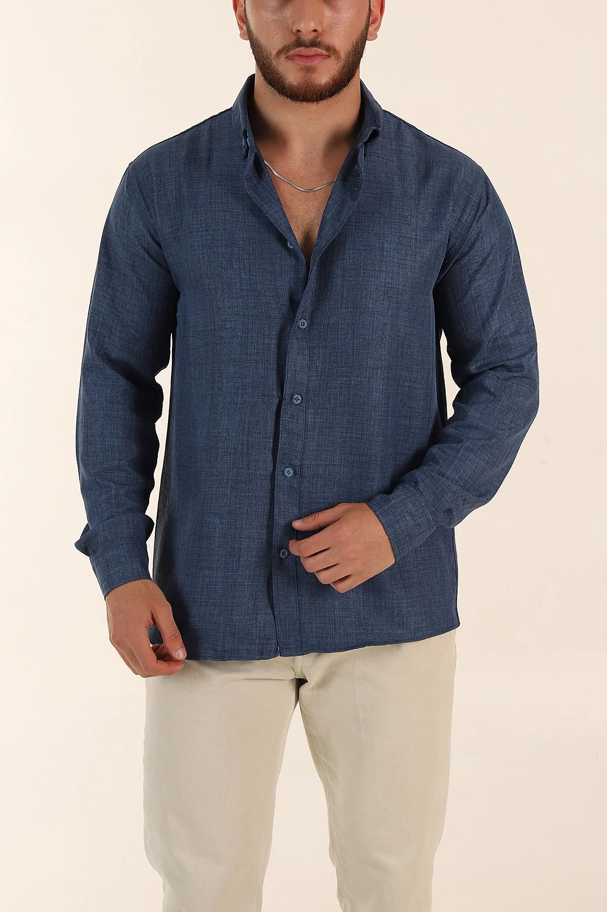 İndigo Regular Fit Ata Yaka Uzun Kollu Erkek Gömlek 369874