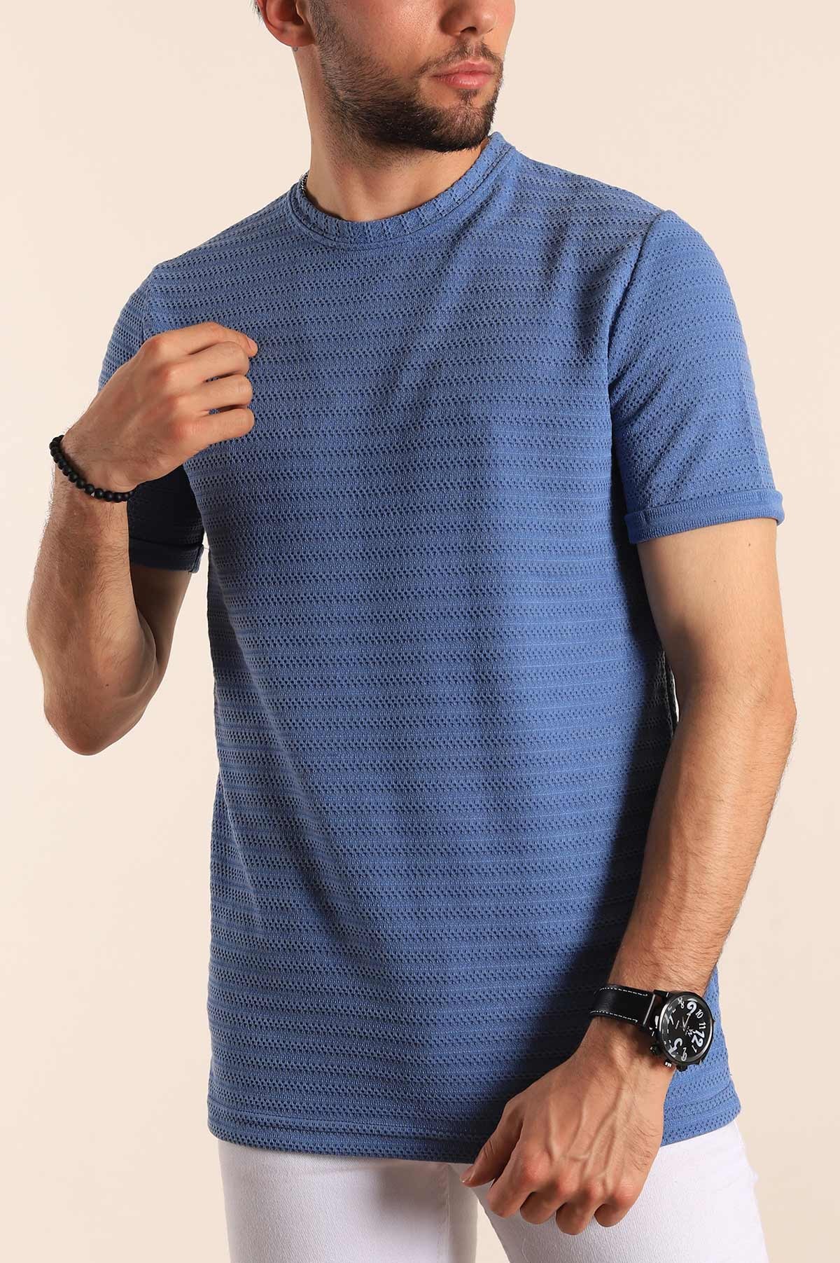 İndigo Regular Fit Dokulu Erkek Tişört 187553