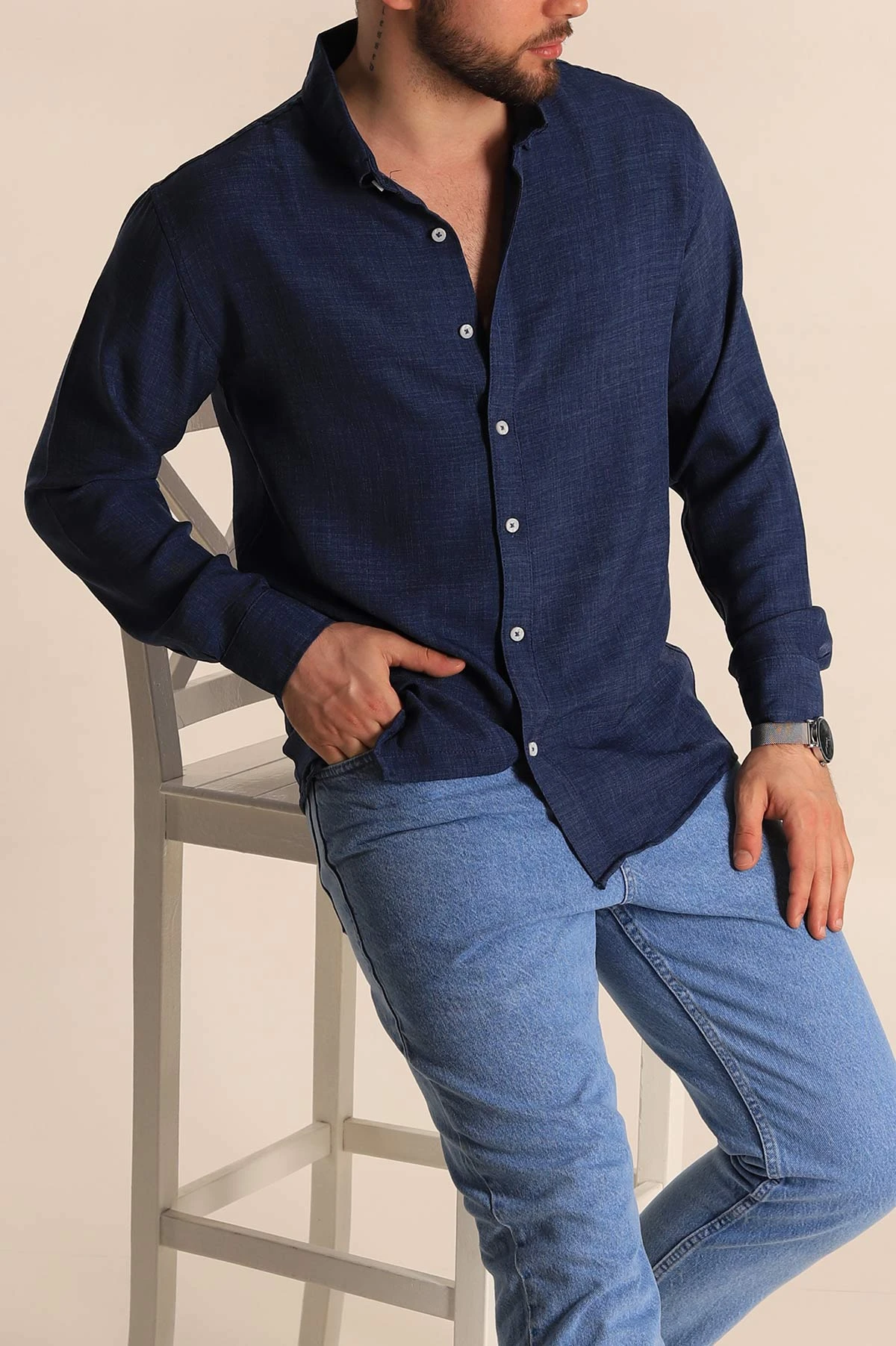 İndigo Regular Fit Uzun Kollu Keten Erkek Gömlek 275552