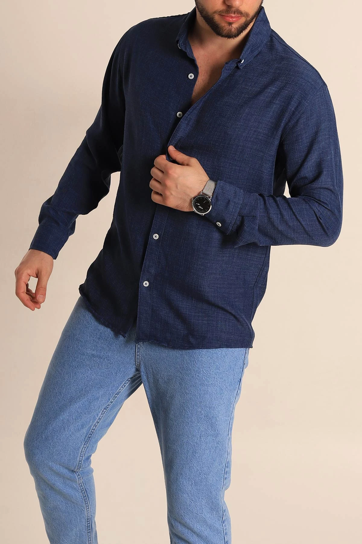 İndigo Regular Fit Uzun Kollu Keten Erkek Gömlek 275552