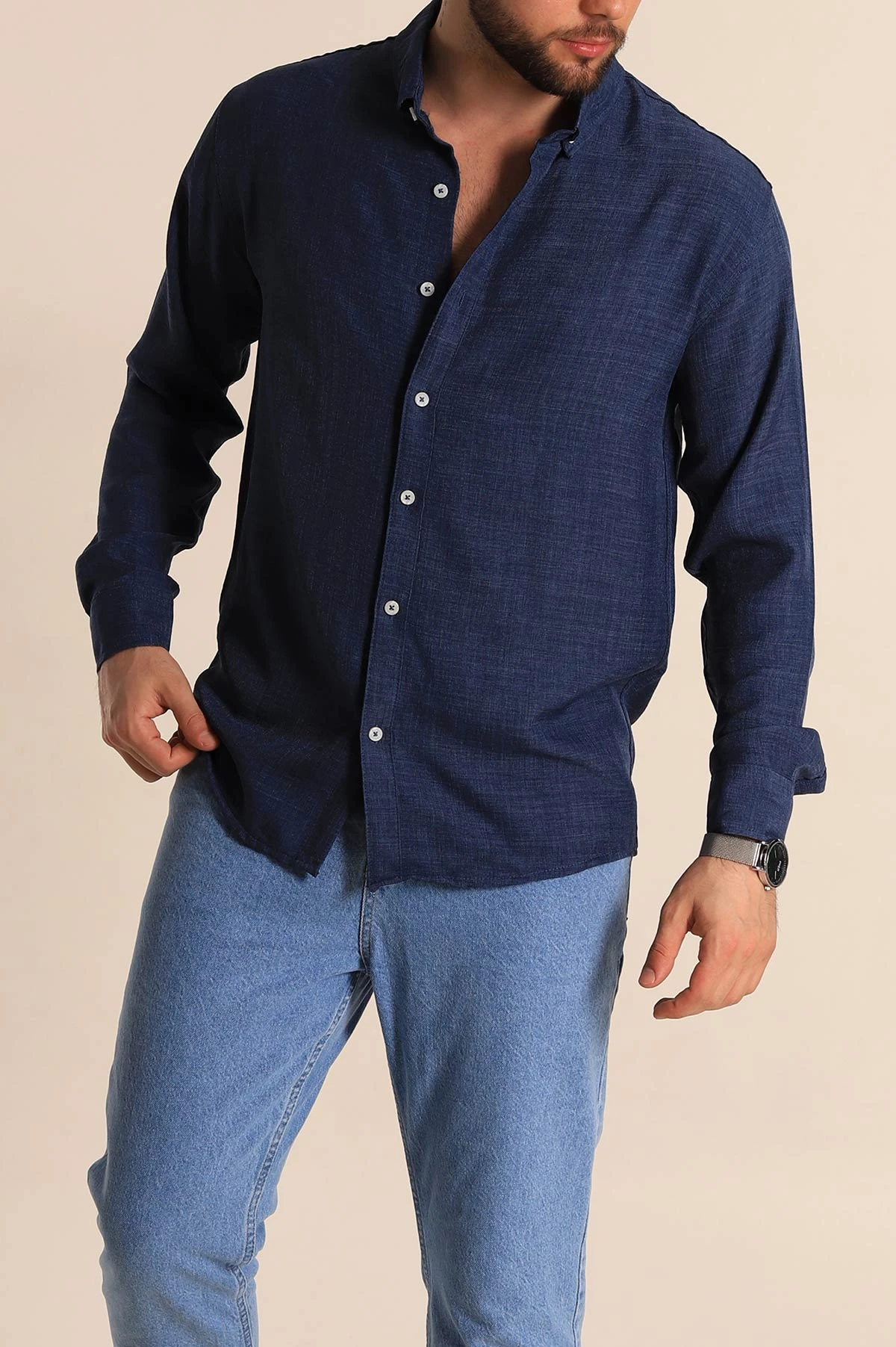 İndigo Regular Fit Uzun Kollu Keten Erkek Gömlek 275552