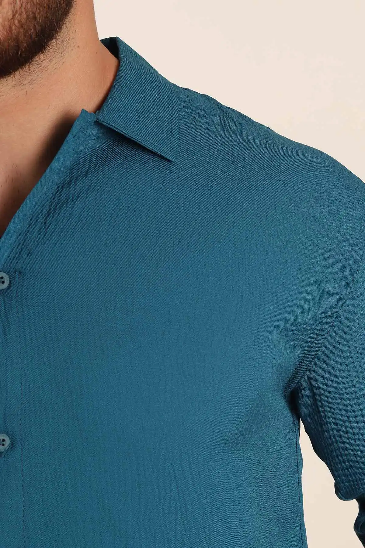 İndigo Relaxed Fit Bürümcük Dokulu Uzun Kollu Erkek Gömlek 369321