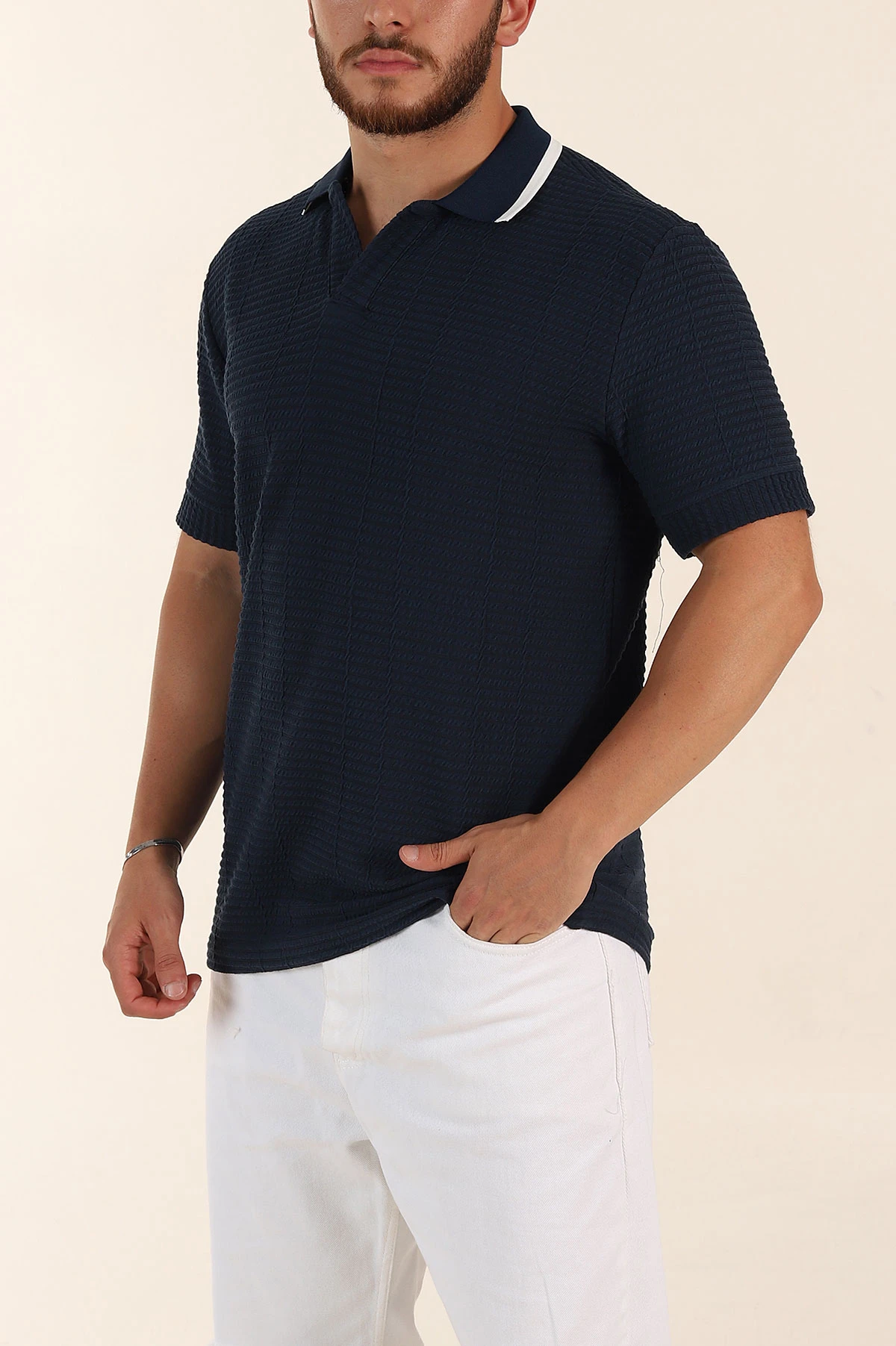 İndigo Relaxed Fit Çizgi Detaylı Polo Yaka Erkek Tişört 370321