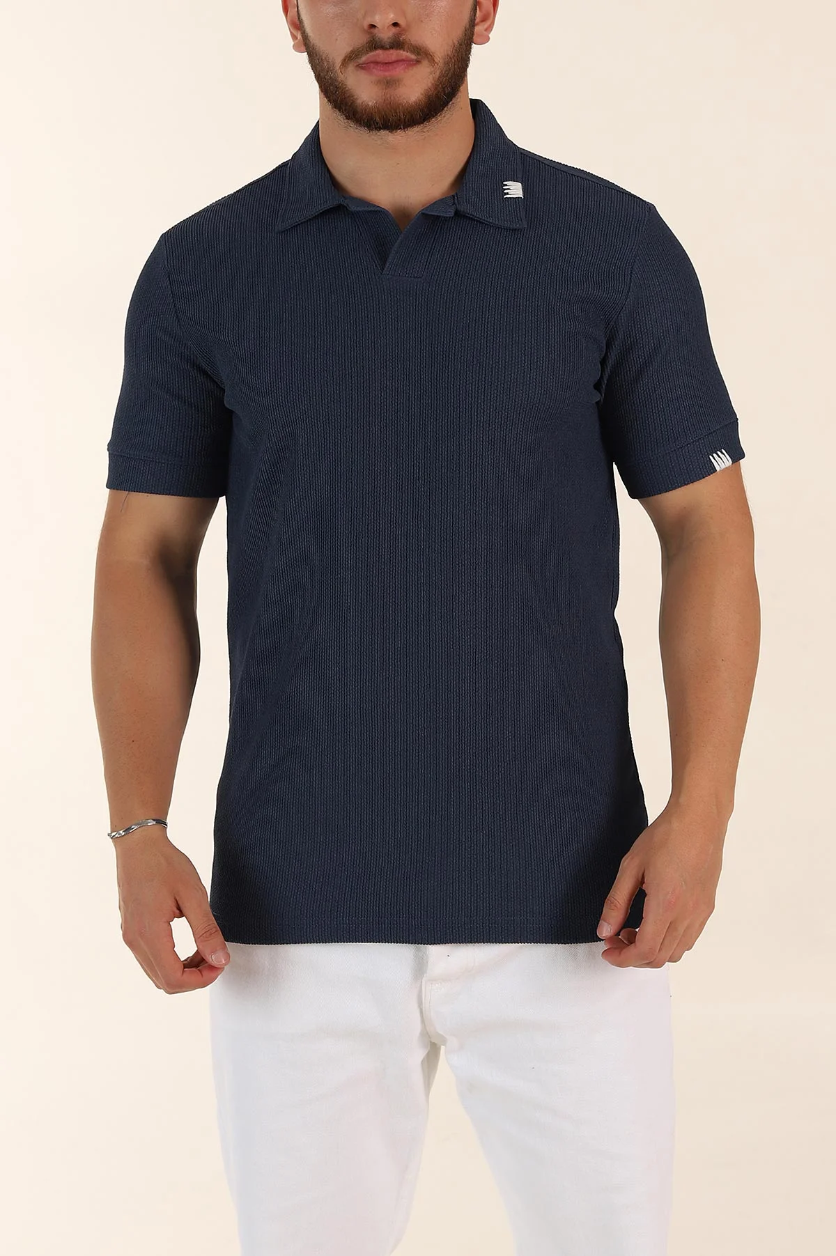 İndigo Relaxed Fit Dokulu Patlı Polo Yaka Erkek Tişört 370268