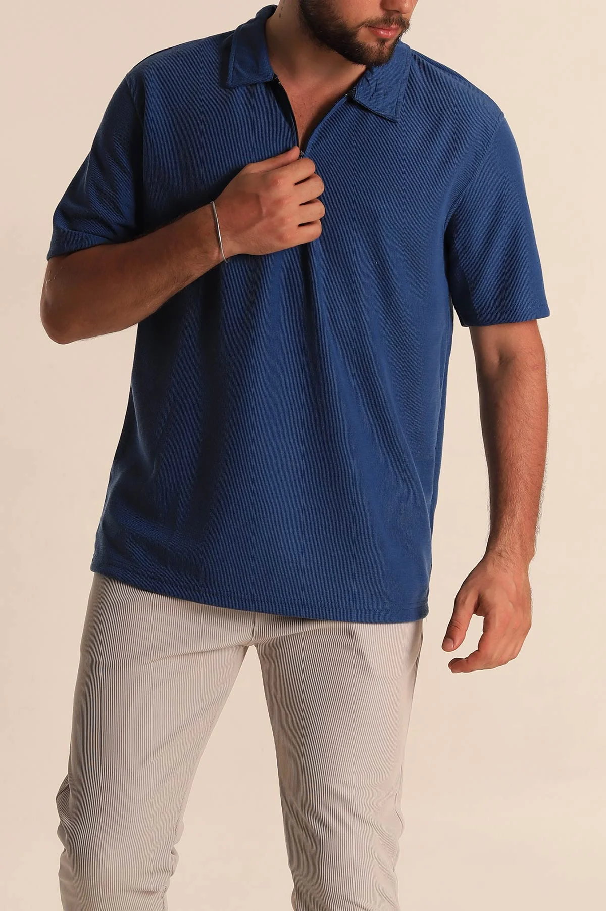 İndigo Relaxed Fit Fermuarlı Polo Yaka Erkek Tişört 279201