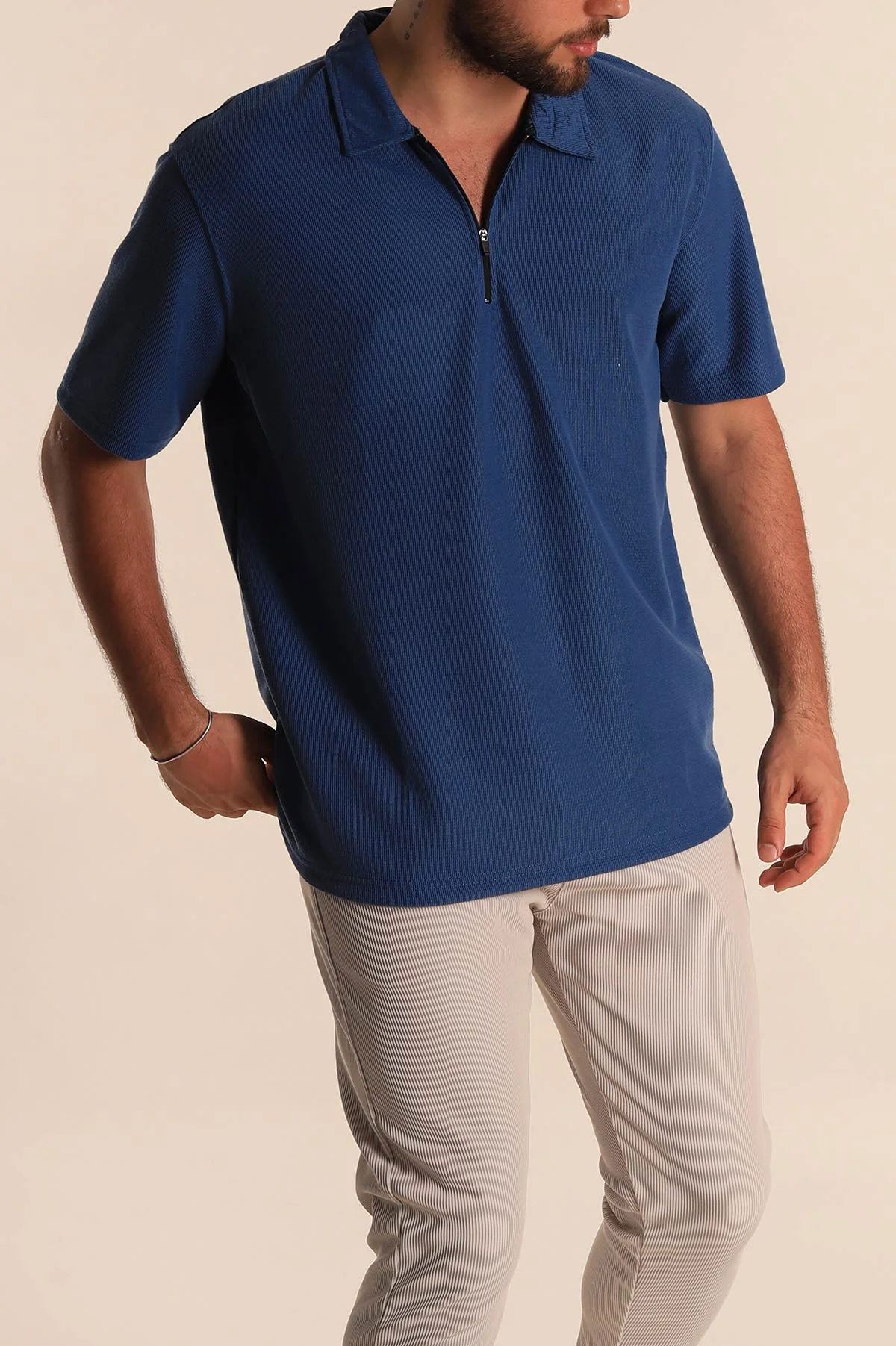 İndigo Relaxed Fit Fermuarlı Polo Yaka Erkek Tişört 279201