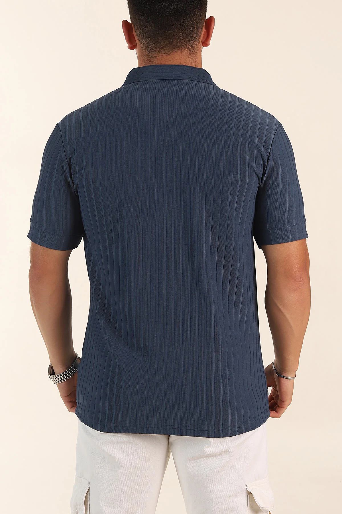 İndigo Relaxed Fit Fitilli Doku Fermuarlı Polo Yaka Erkek Tişört 373053