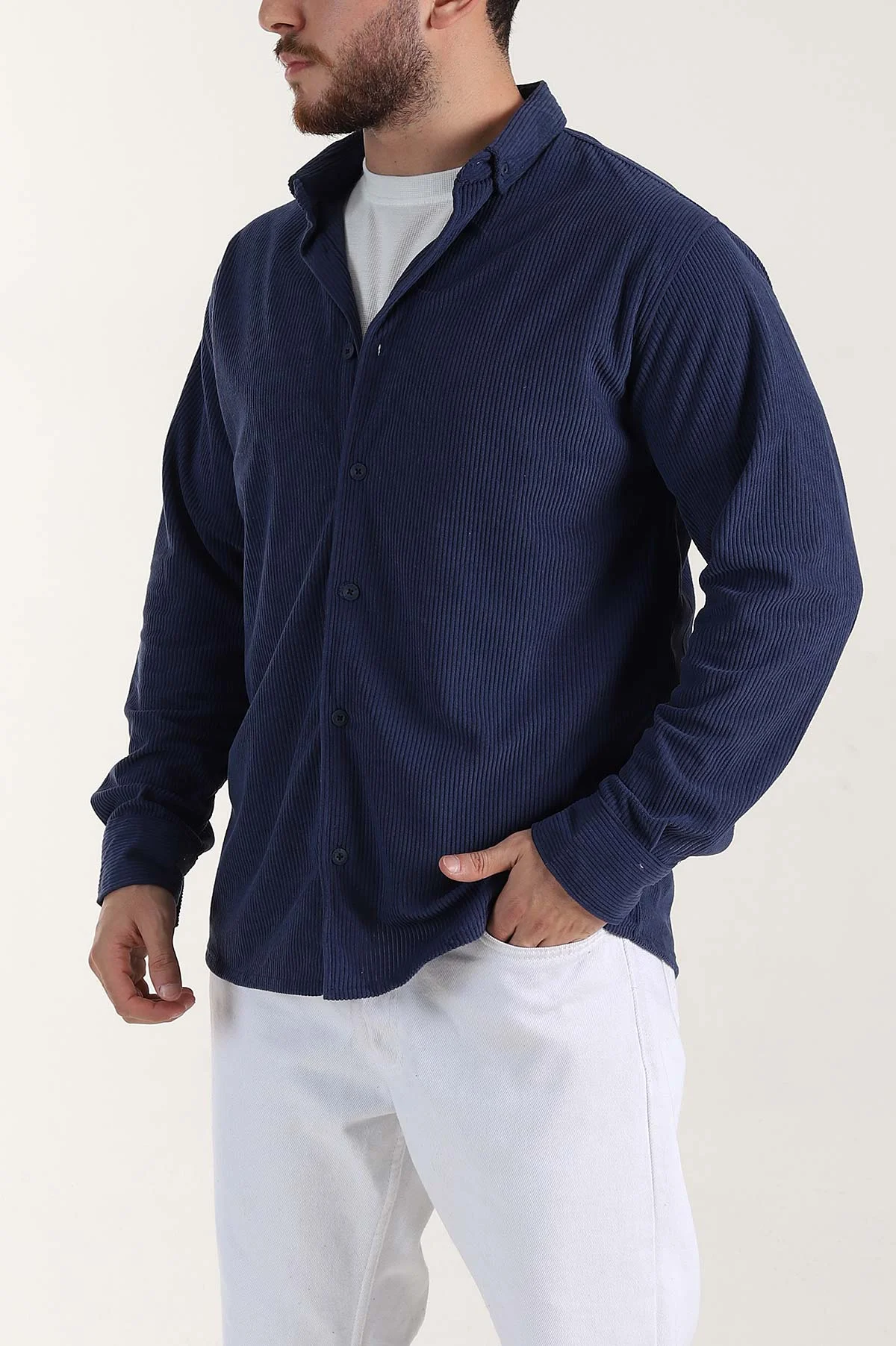 İndigo Relaxed Fit Fitilli Kadife Erkek Gömlek 400095