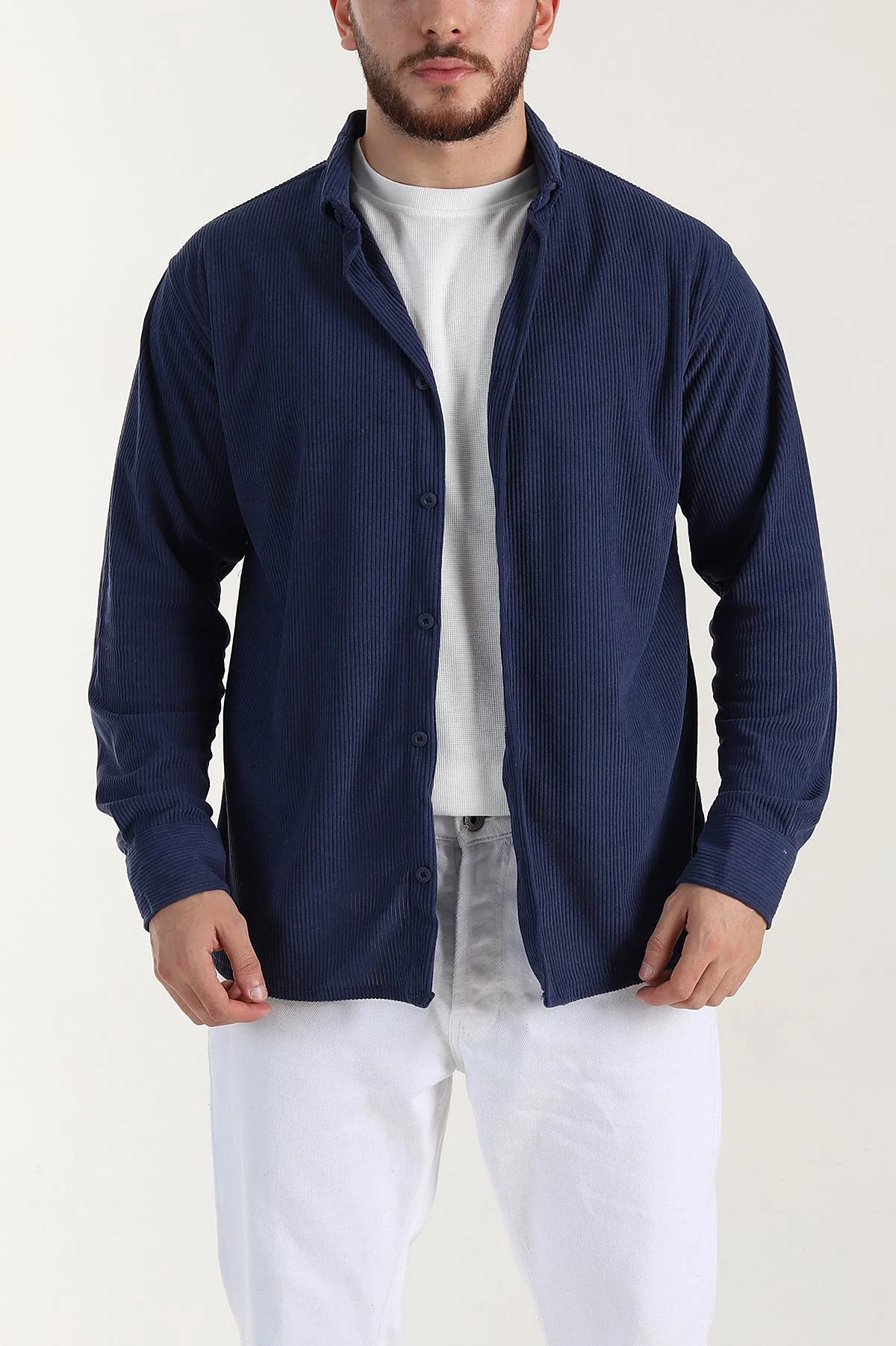 İndigo Relaxed Fit Fitilli Kadife Erkek Gömlek 400095