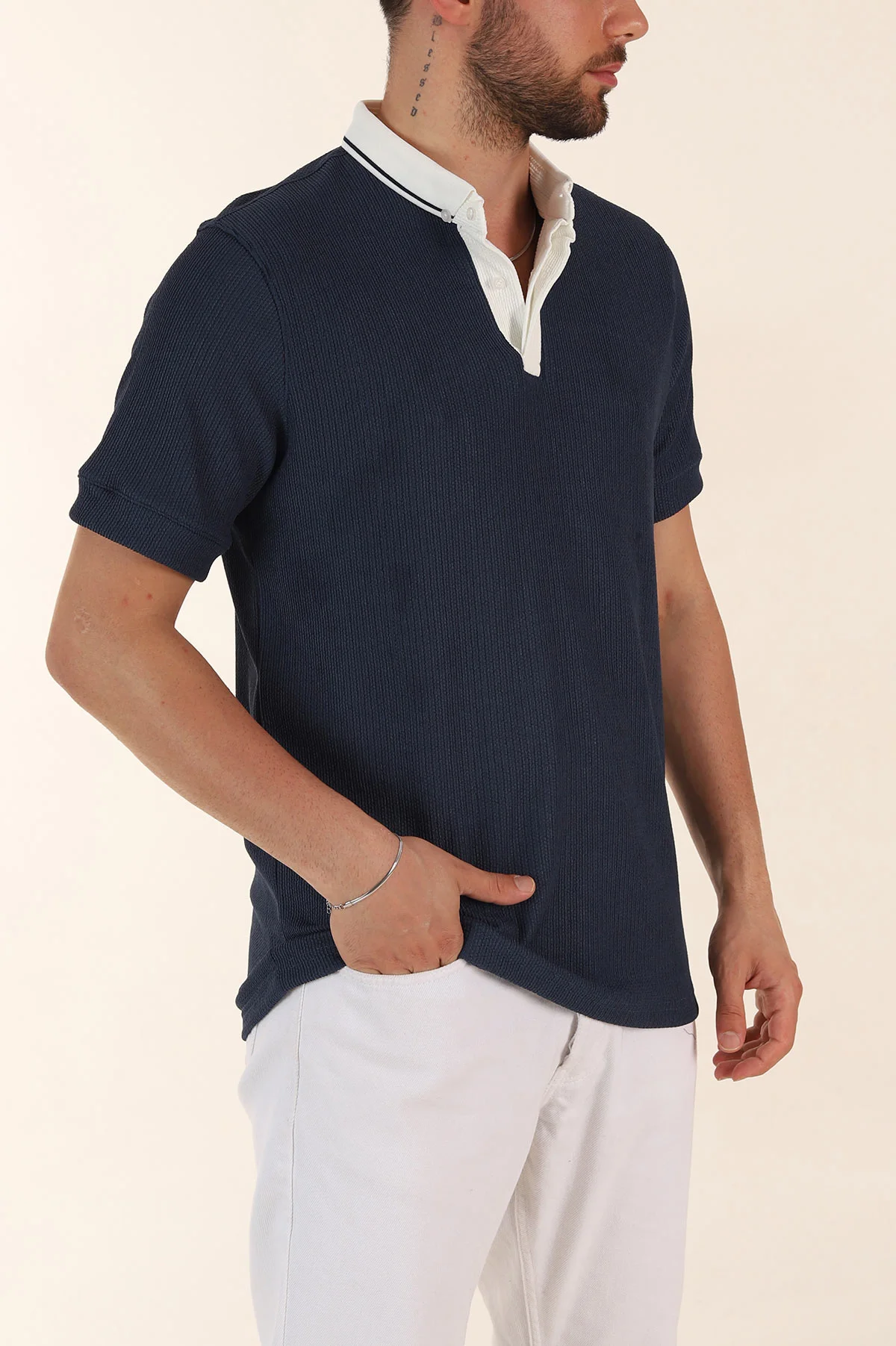 İndigo Relaxed Fit Gizi Düğmeli Polo Yaka Erkek Tişört 370273