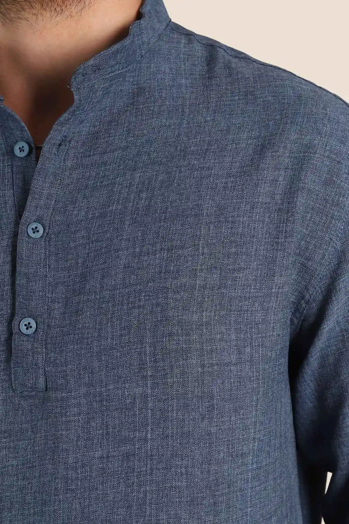 İndigo Relaxed Fit Hakim Yaka Yarım Düğmeli Erkek Gömlek 369855