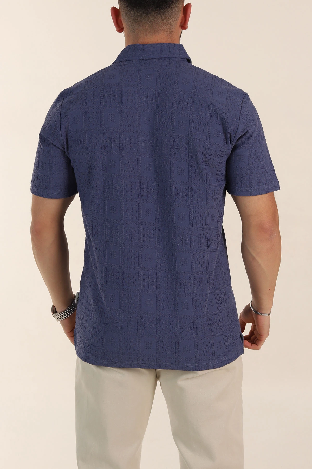 İndigo Relaxed Fit Kabartma Desenli Düğmeli Polo Yaka Erkek Tişört 358081