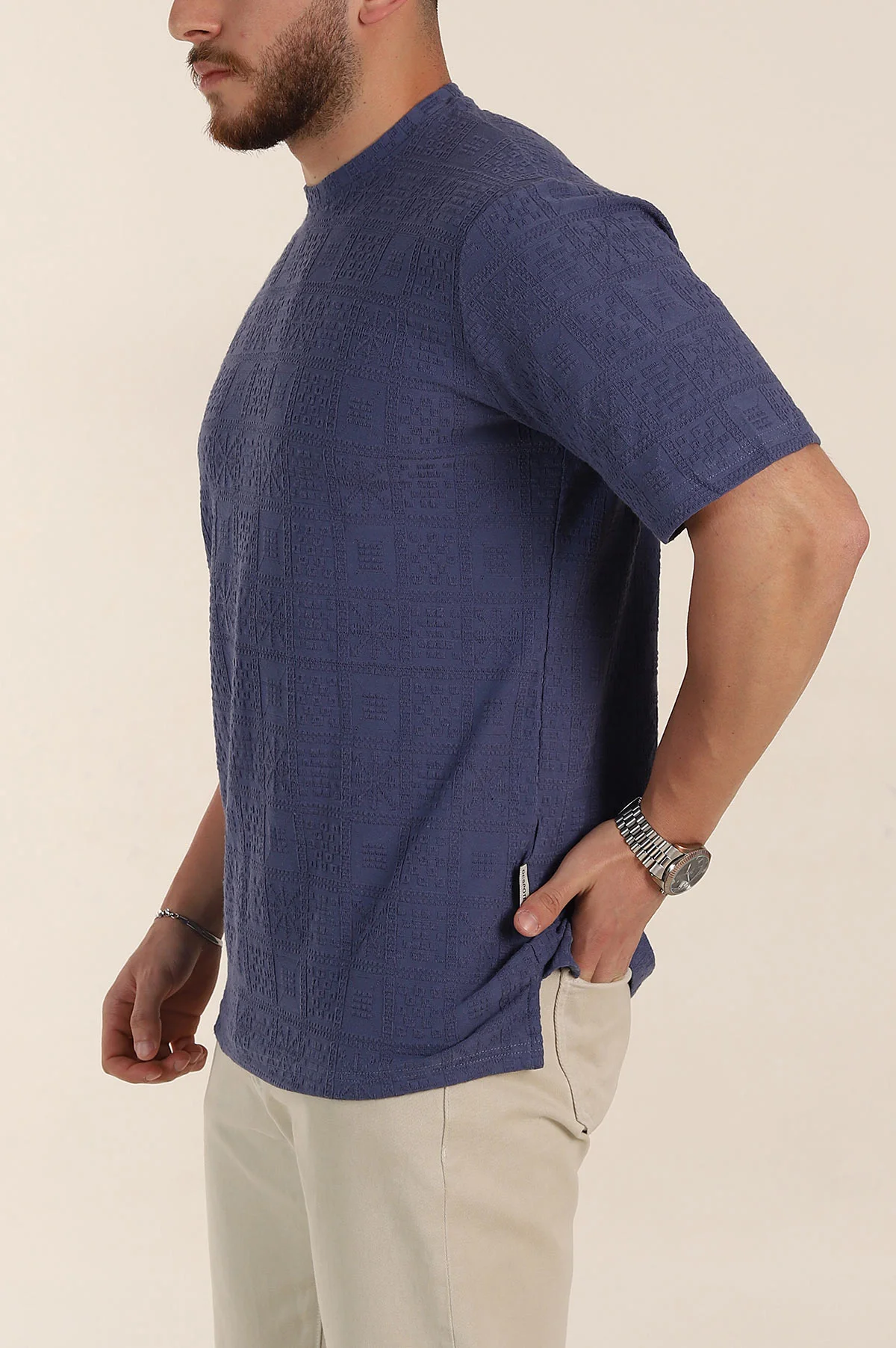 İndigo Relaxed Fit Kabartma Desenli Erkek Tişört 358222