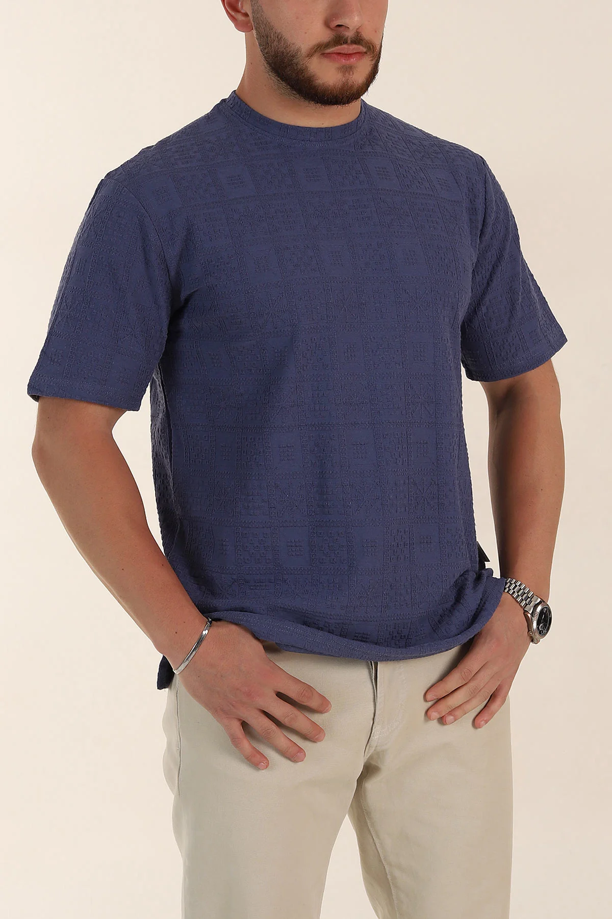 İndigo Relaxed Fit Kabartma Desenli Erkek Tişört 358222