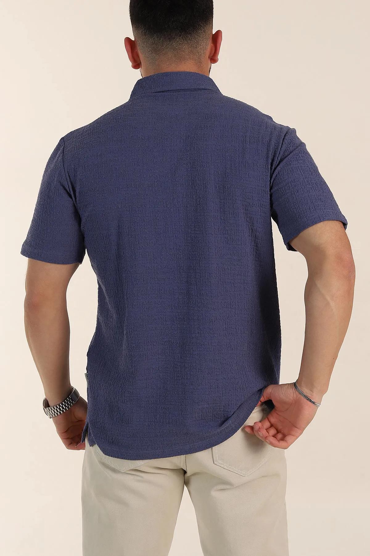 İndigo Relaxed Fit Kabartma Dokulu Düğmeli Polo Yaka Erkek Tişört 358230