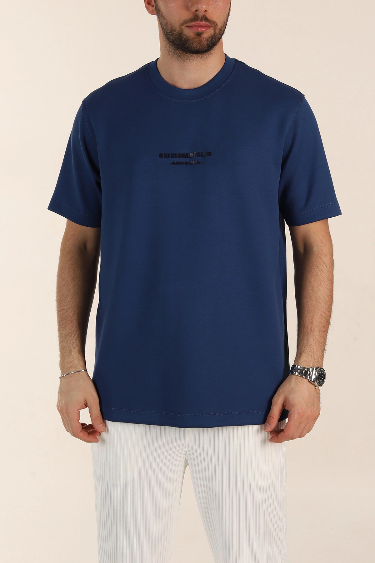 İndigo Relaxed Fit Kabartma Yazı Detaylı Erkek Tişört 358650