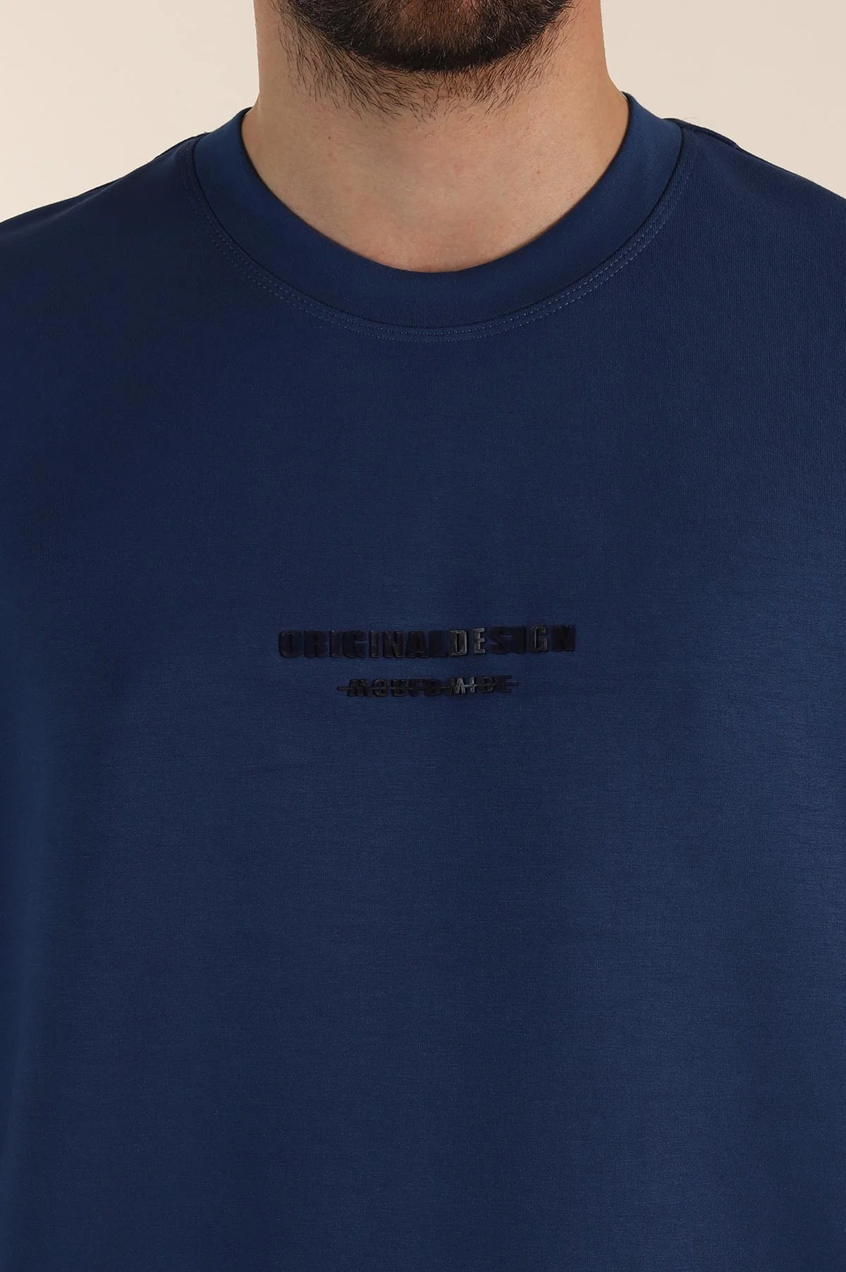 İndigo Relaxed Fit Kabartma Yazı Detaylı Erkek Tişört 358650