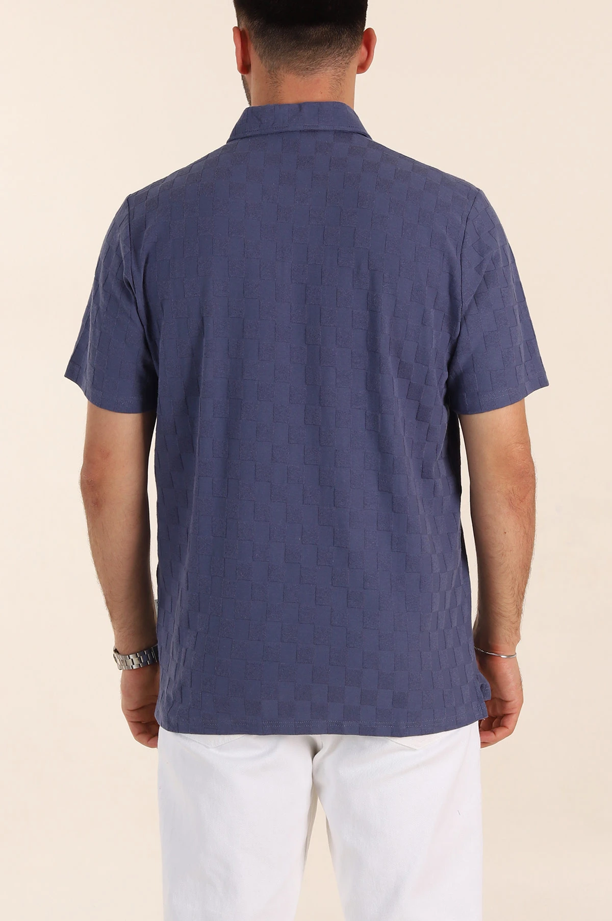 İndigo Relaxed Fit Kare Dokulu Düğmeli Polo Yaka Erkek Tişört 358174
