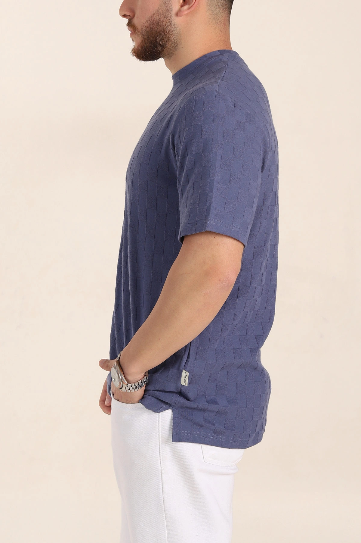 İndigo Relaxed Fit Kare Dokulu Erkek Tişört 358003